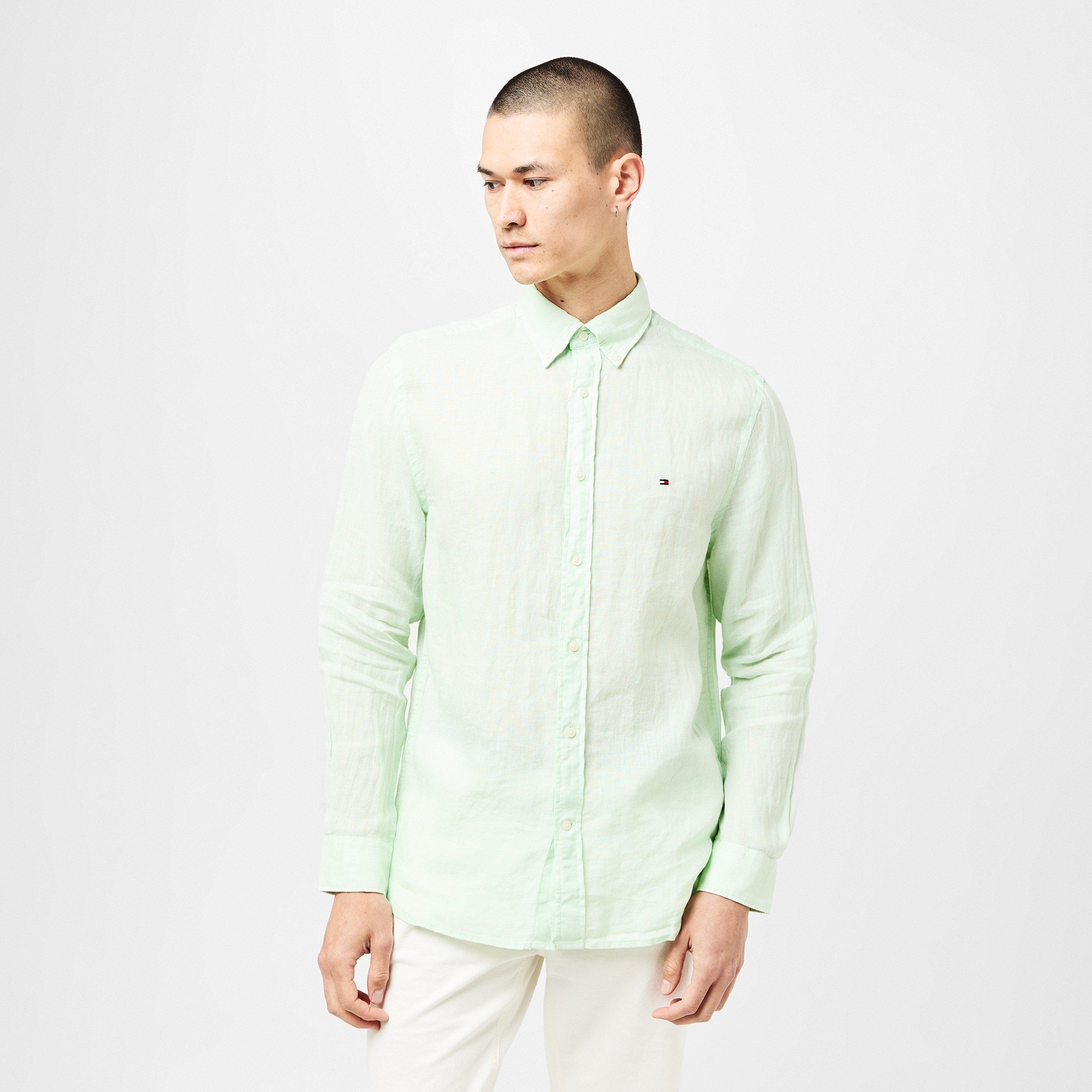 Opal Green - Tommy Hilfiger - Men's Pigment Dyed Long-Sleeve Plain Shirt - 3