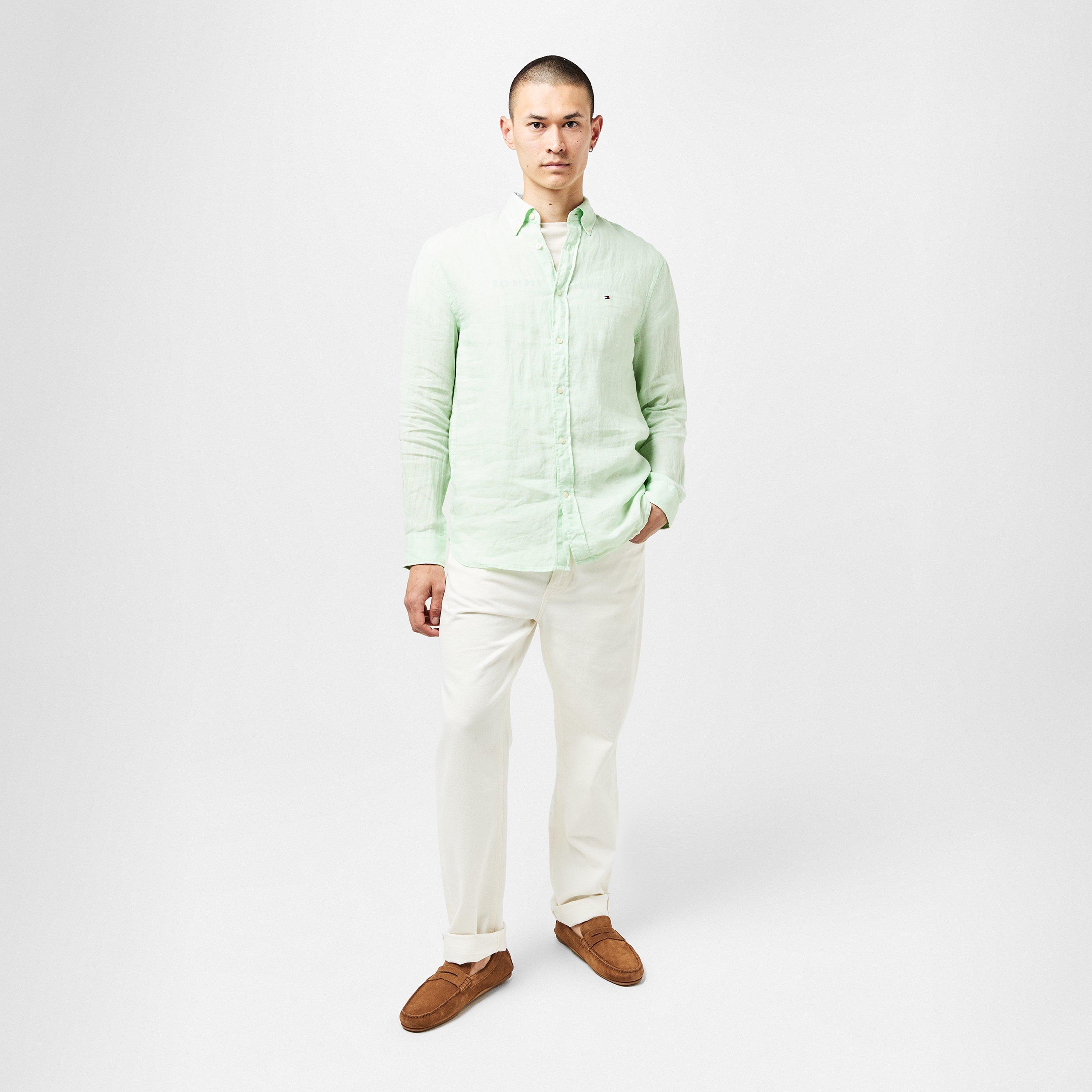 Opal Green - Tommy Hilfiger - Men's Pigment Dyed Long-Sleeve Plain Shirt - 6