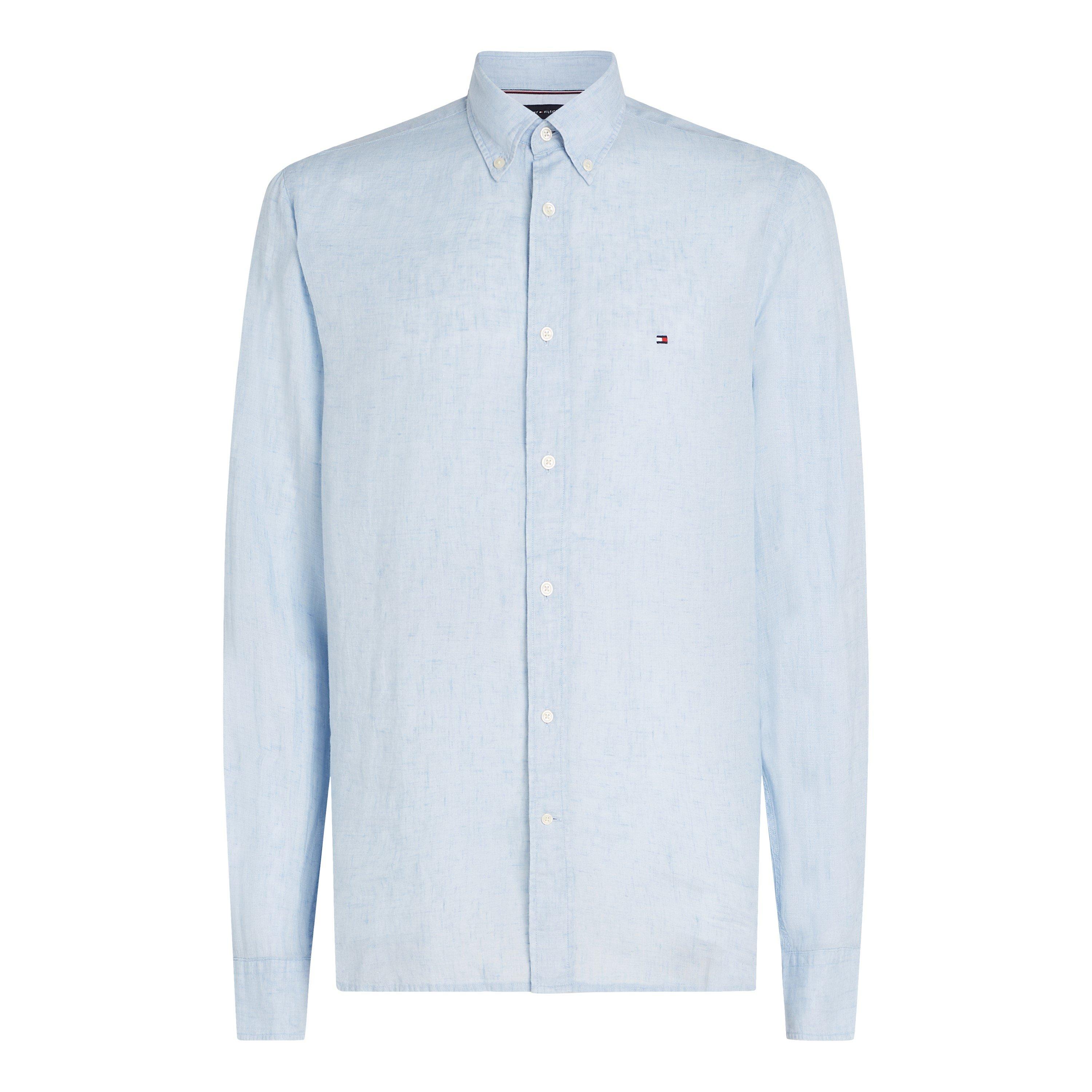 Tommy Hilfiger Men's Pigment Dyed Long-Sleeve Plain Shirt - Breezy Blue - Size 2XL