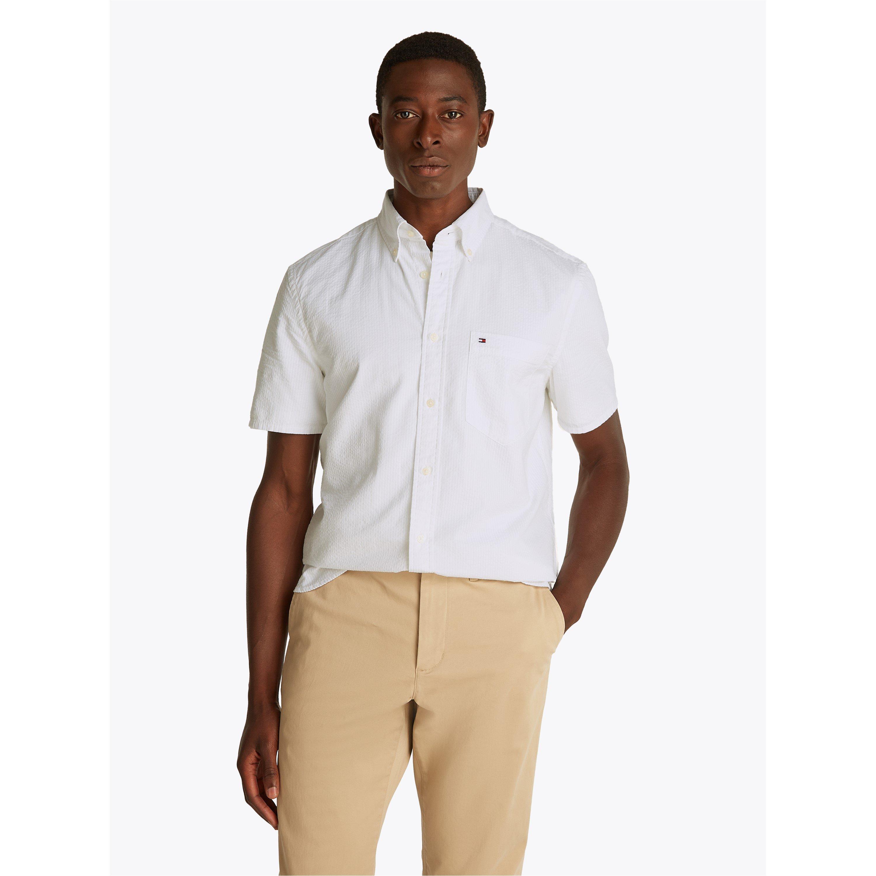 Optic White - Tommy Hilfiger - Men's Seersucker Short-Sleeve Plain Shirt - 3