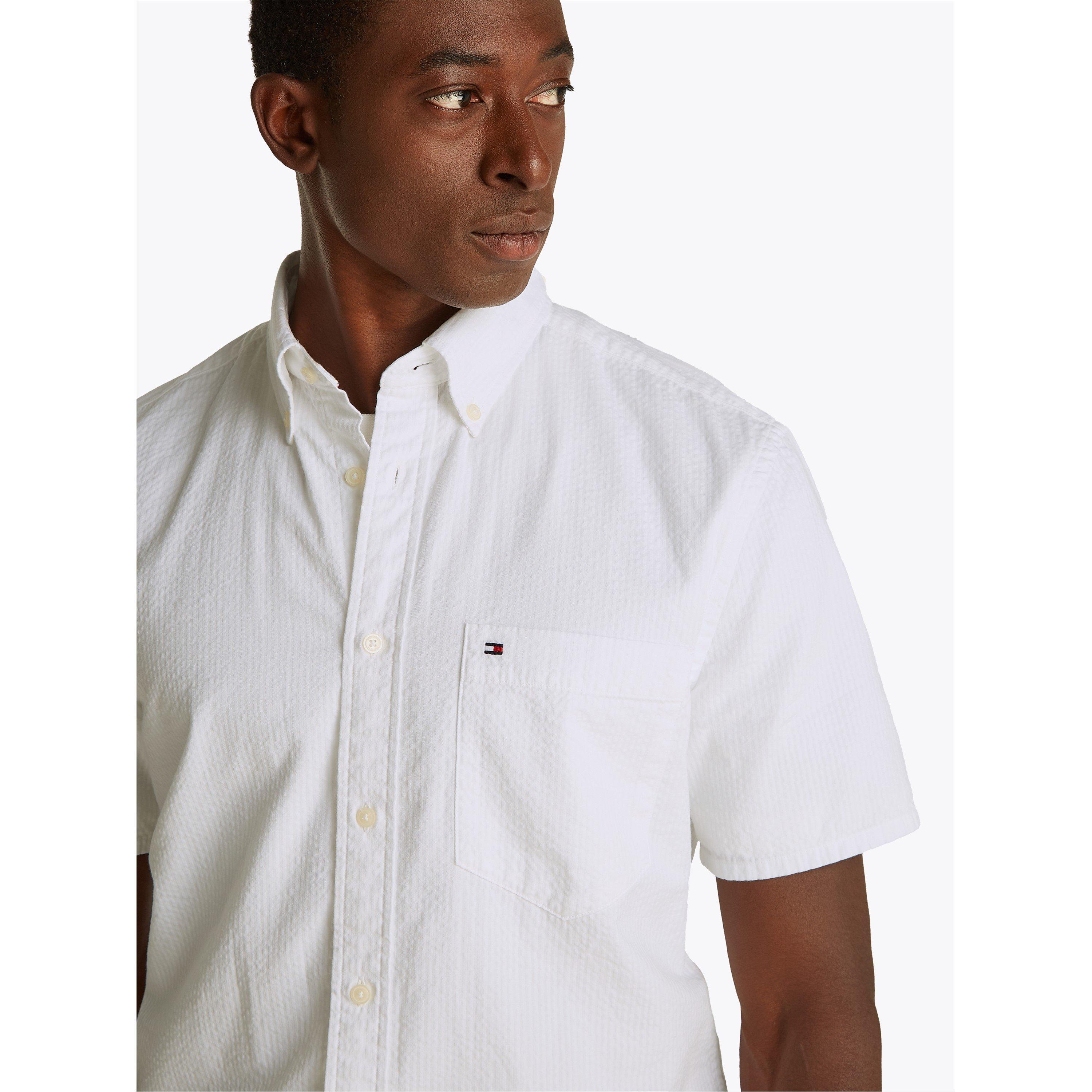 Optic White - Tommy Hilfiger - Men's Seersucker Short-Sleeve Plain Shirt - 4