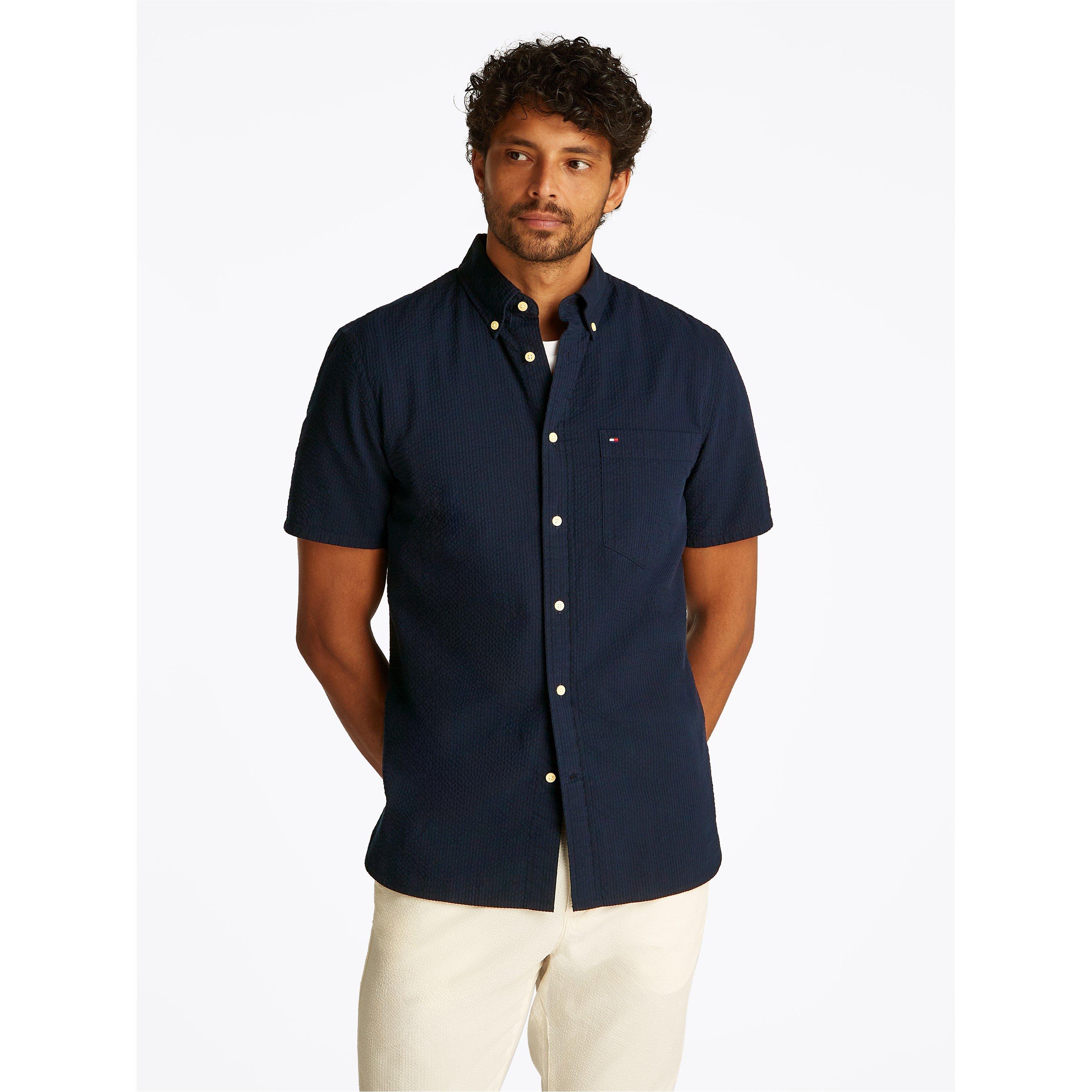 Desert Sky - Tommy Hilfiger - Men's Seersucker Short-Sleeve Plain Shirt - 3