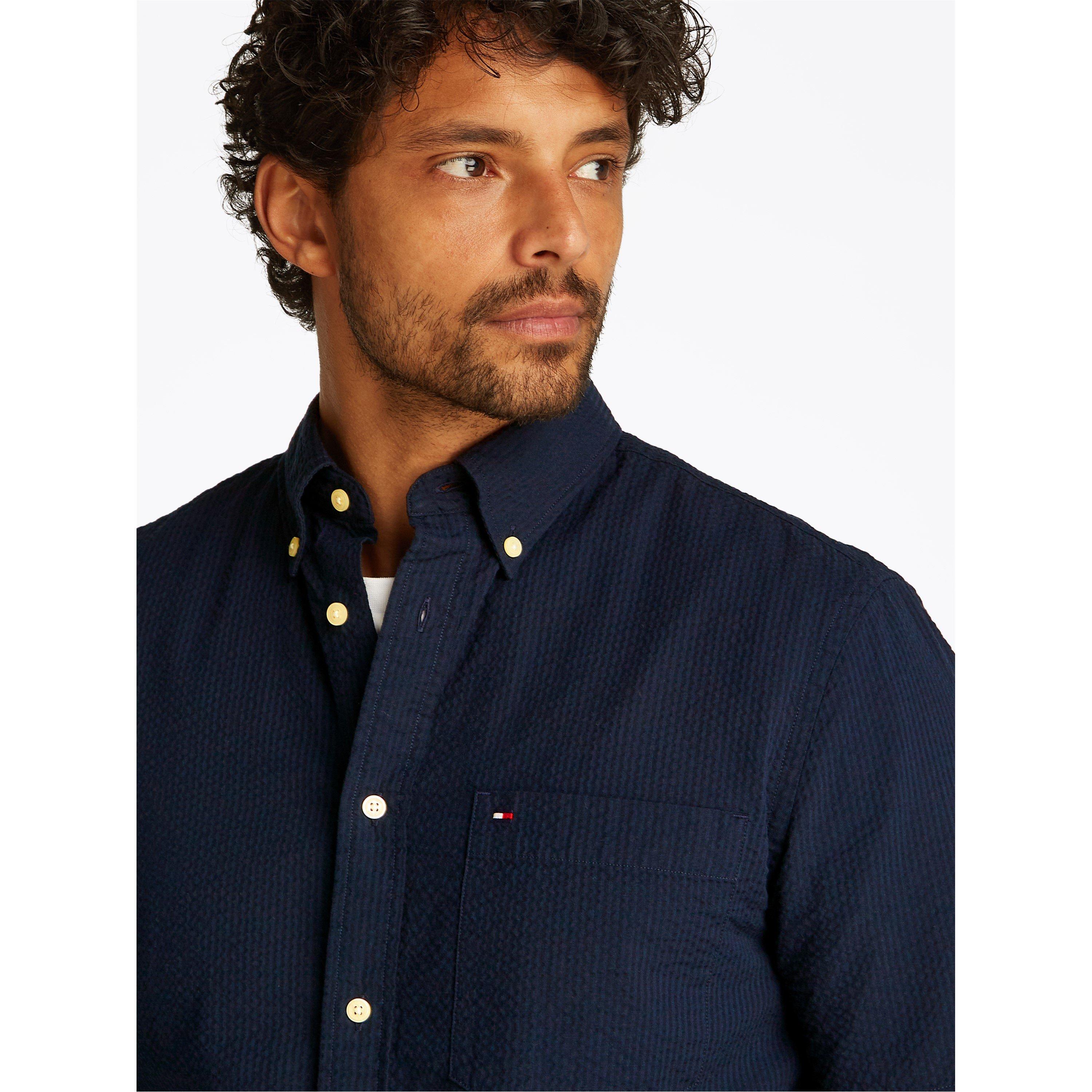 Desert Sky - Tommy Hilfiger - Men's Seersucker Short-Sleeve Plain Shirt - 4