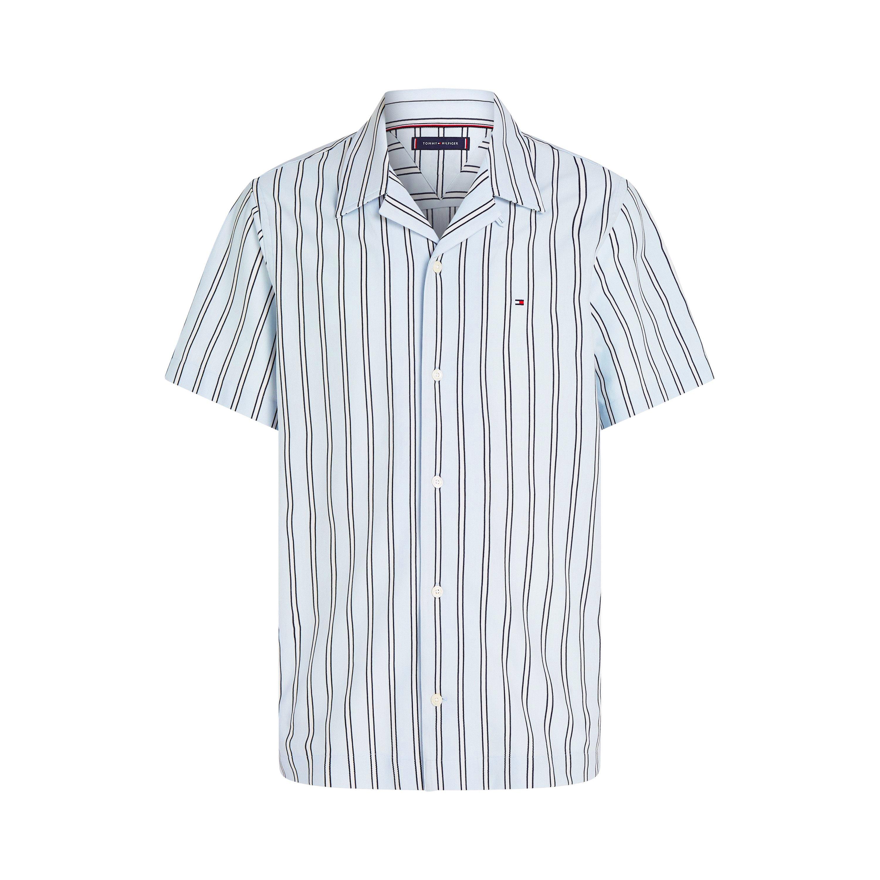 Breezy Blue - Tommy Hilfiger - Men's Knitted Stripe Short Sleeve Shirt - 1