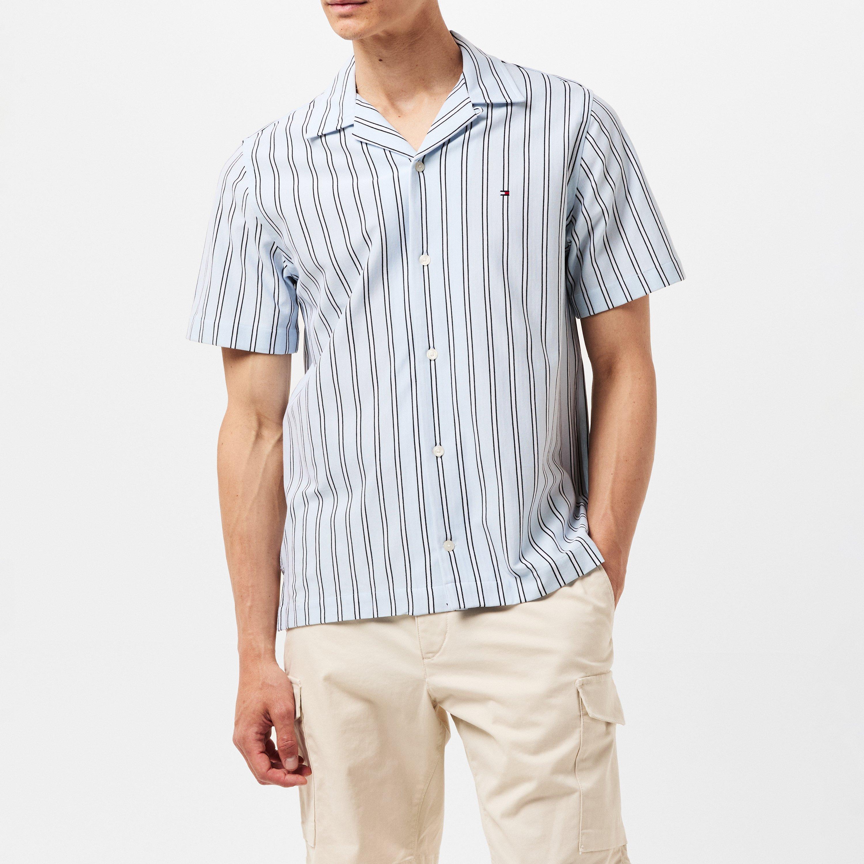 Breezy Blue - Tommy Hilfiger - Men's Knitted Stripe Short-Sleeve Patterned Shirt - 3