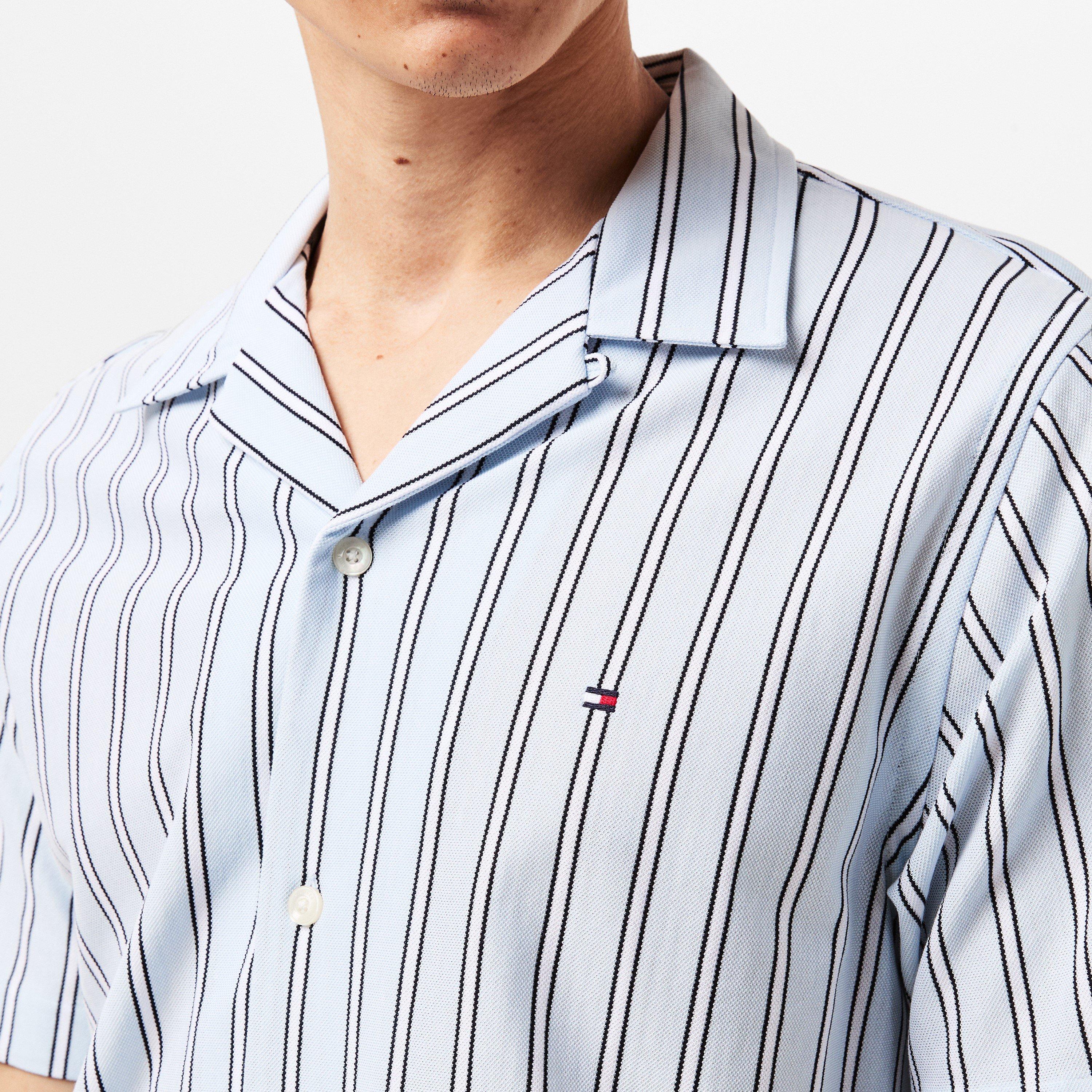 Breezy Blue - Tommy Hilfiger - Men's Knitted Stripe Short-Sleeve Patterned Shirt - 5