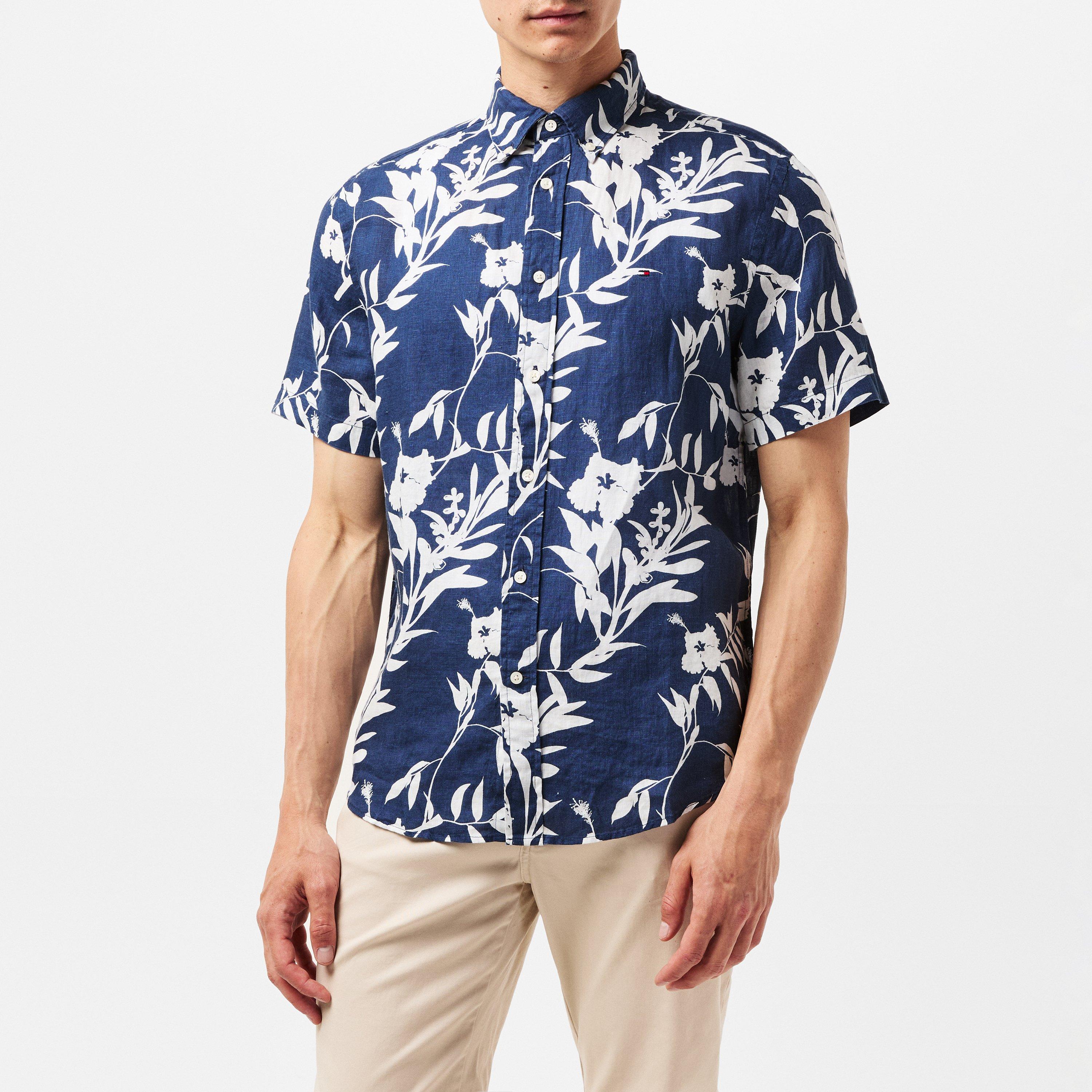 Night Sky - Tommy Hilfiger - Men's Linen Tropical Print Short-Sleeve Patterned Shirt - 3