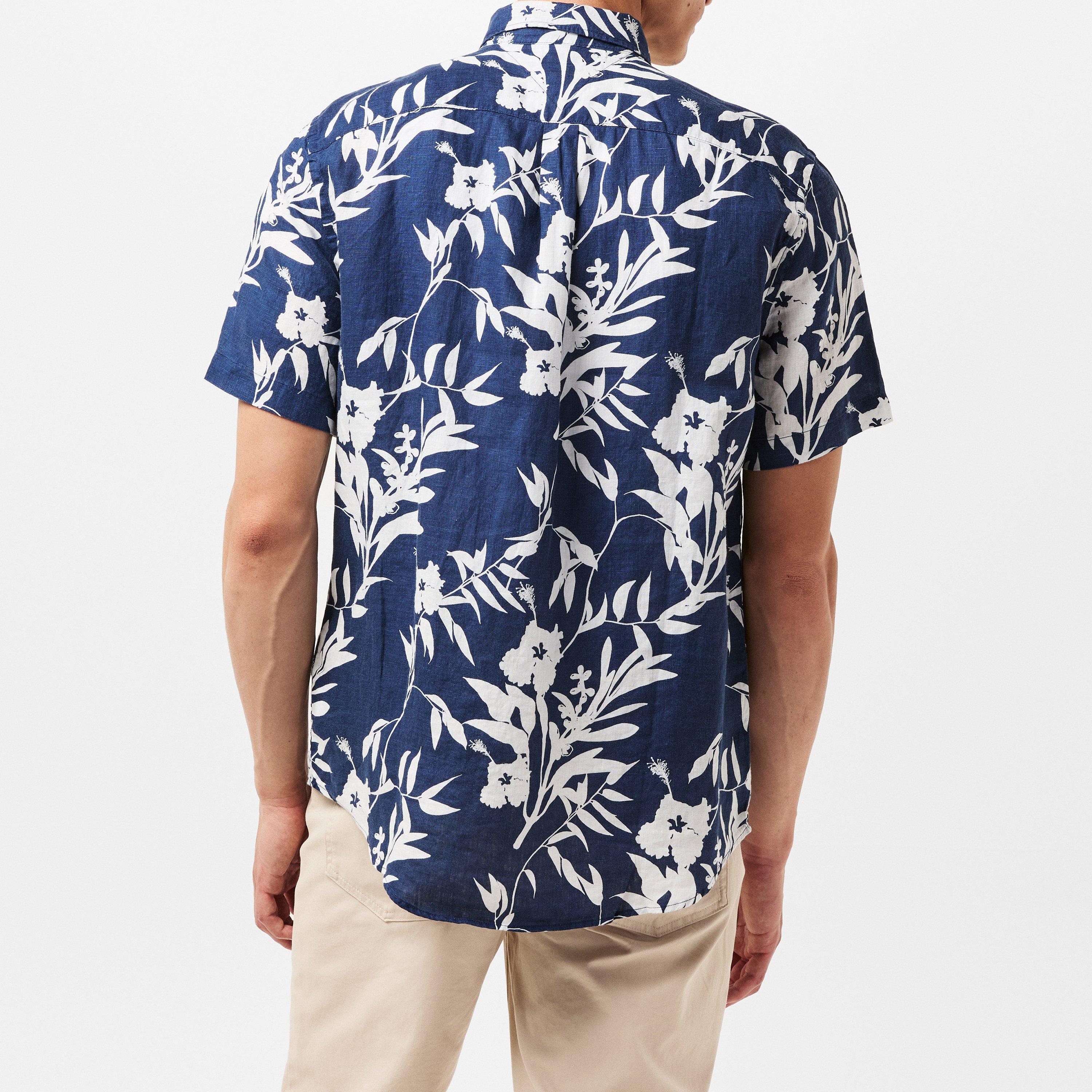 Night Sky - Tommy Hilfiger - Men's Linen Tropical Print Short-Sleeve Patterned Shirt - 4