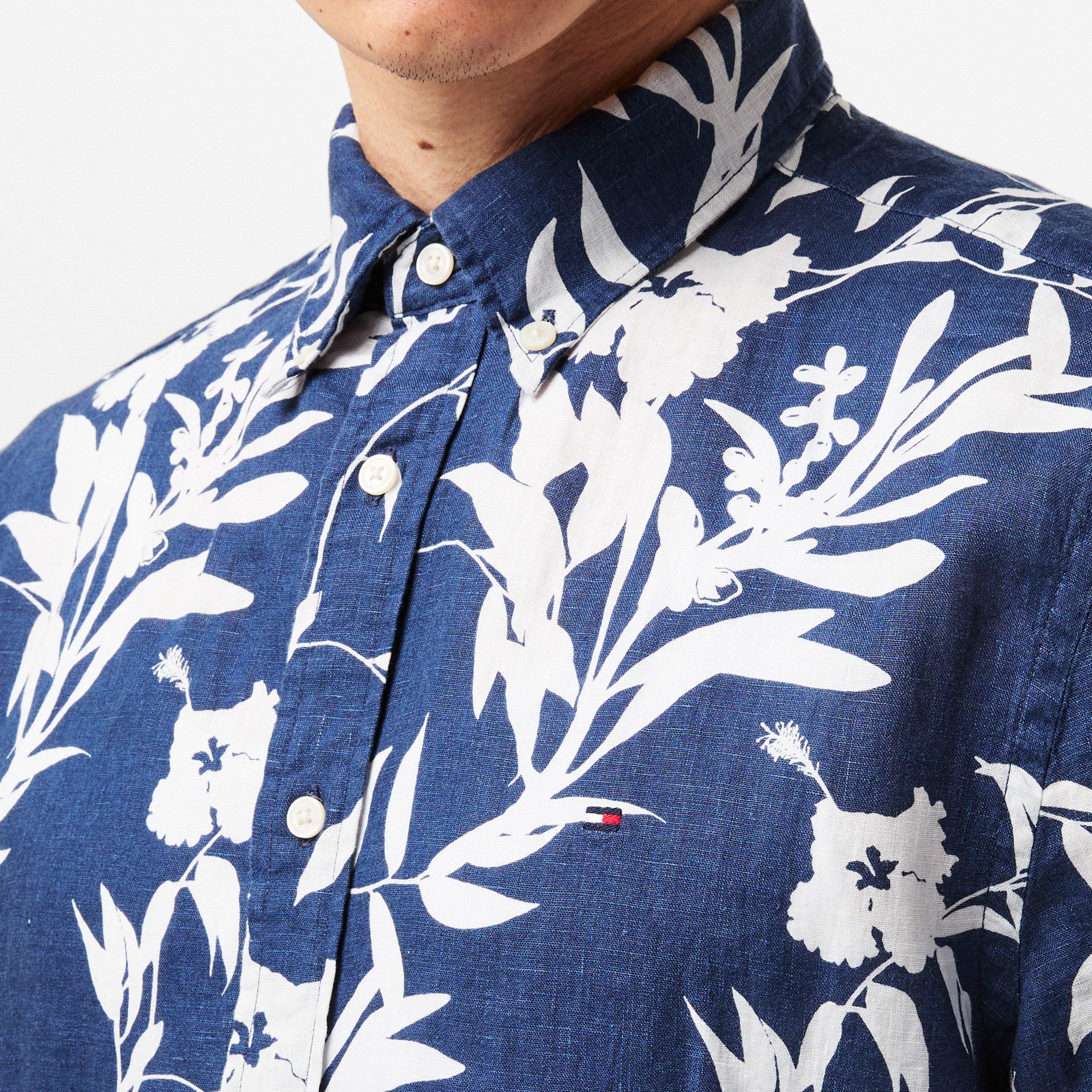 Night Sky - Tommy Hilfiger - Men's Linen Tropical Print Short-Sleeve Patterned Shirt - 5