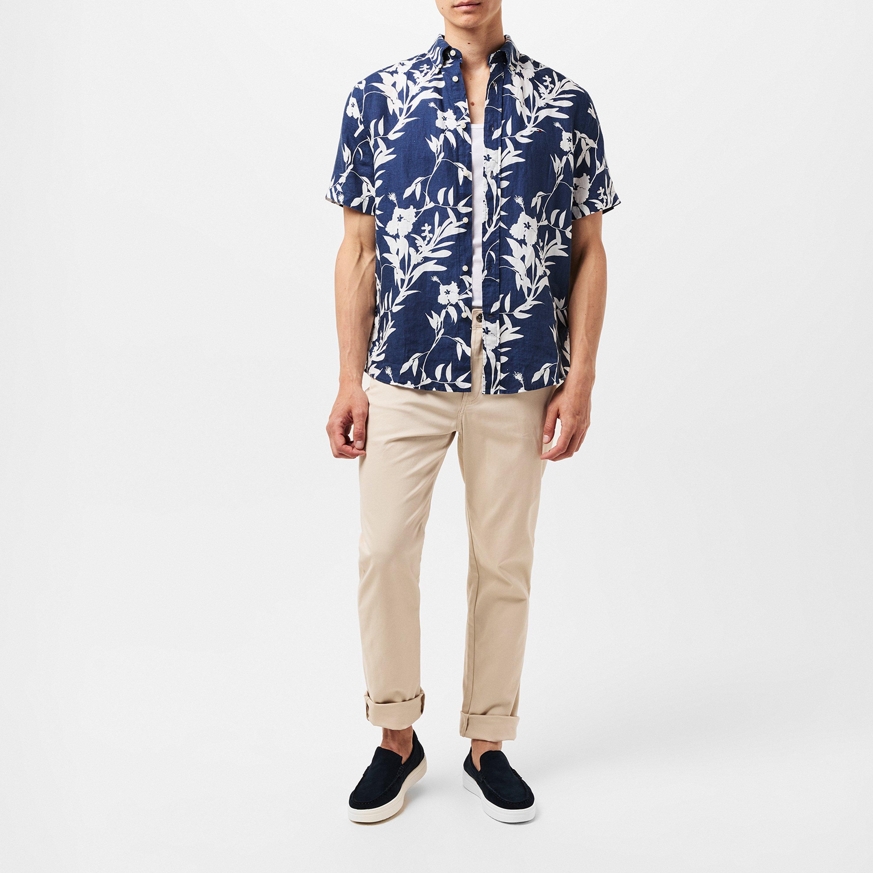 Night Sky - Tommy Hilfiger - Men's Linen Tropical Print Short-Sleeve Patterned Shirt - 6