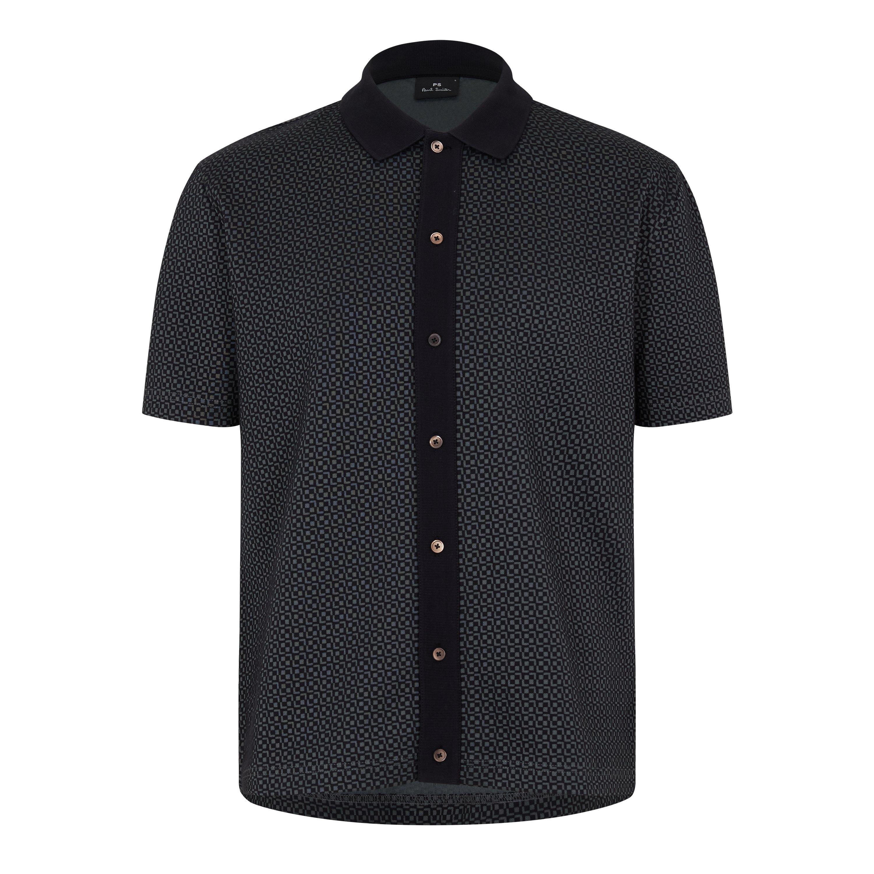 PS Paul Smith Men's Button Front Short Sleeve Patterned Shirt - Black 79 - XL