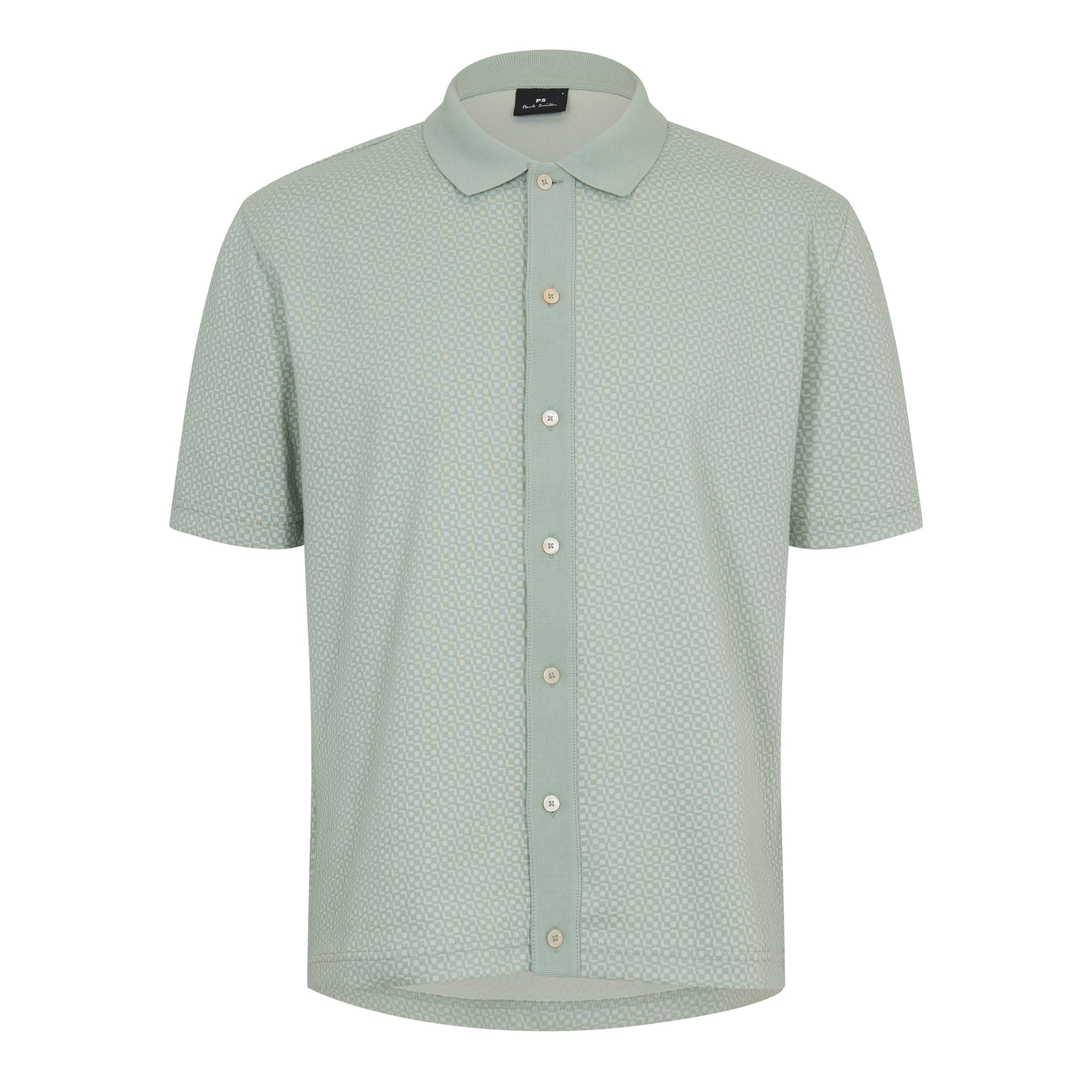 PS Paul Smith Men's Button Front Short Sleeve Patterned Shirt