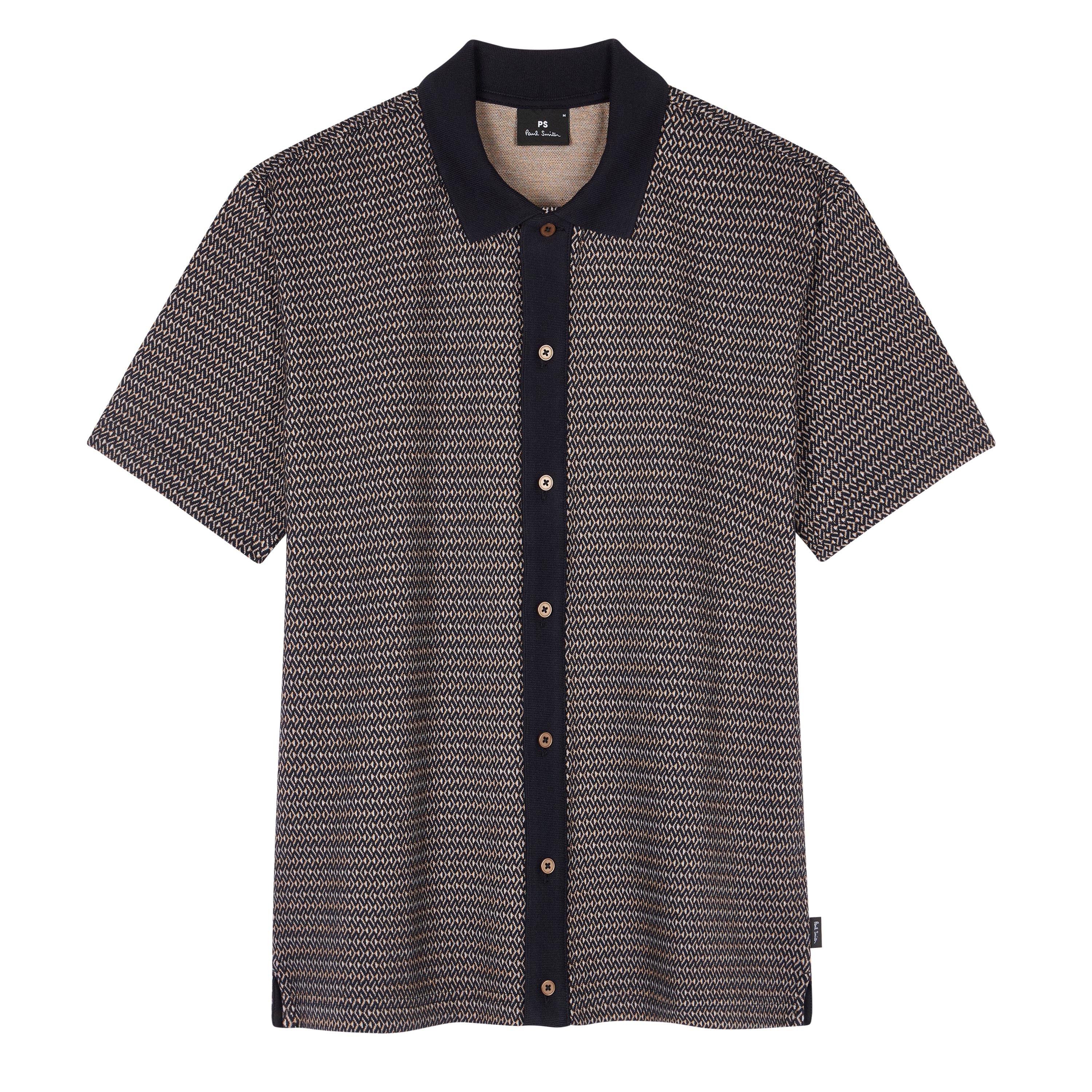 Ps Paul Smith Men's Button Front Short Sleeve Patterned Shirt - Blue 49 - S