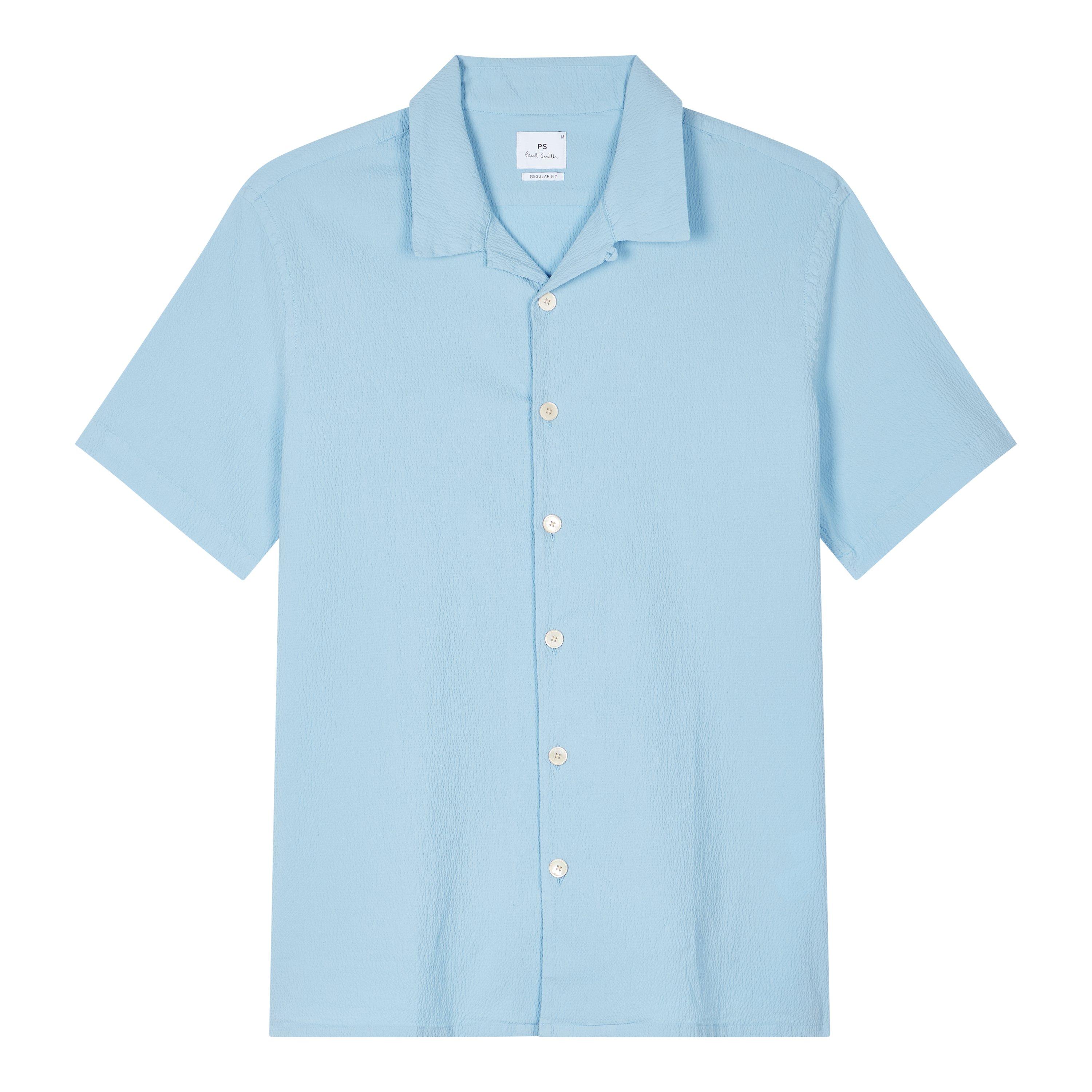 Ps Paul Smith Men's Seersucker Short Sleeve Plain Shirt - Blue 40A - 2XL