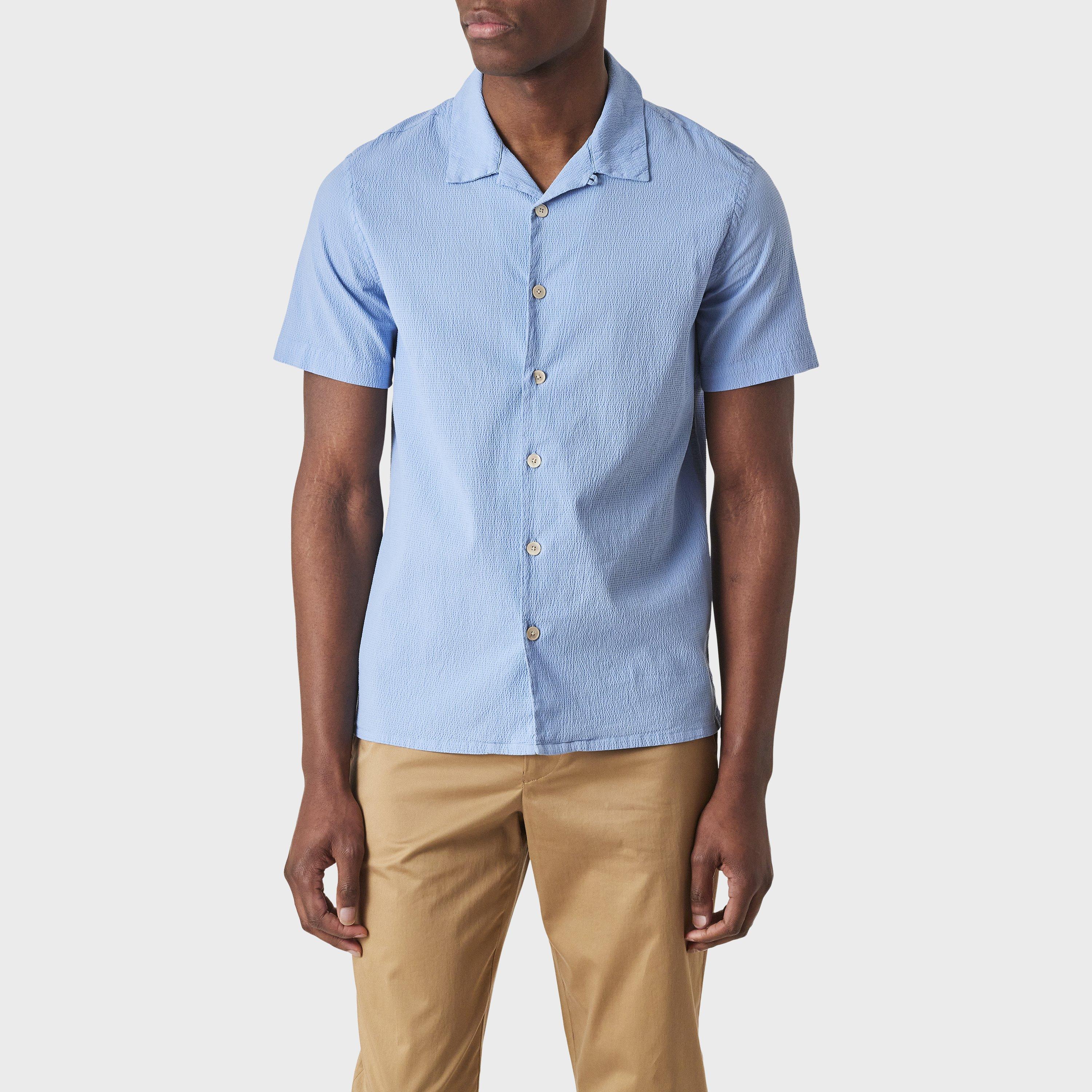 Blue 40A - PS Paul Smith - Men's Seersucker Short Sleeve Plain Shirt - 2