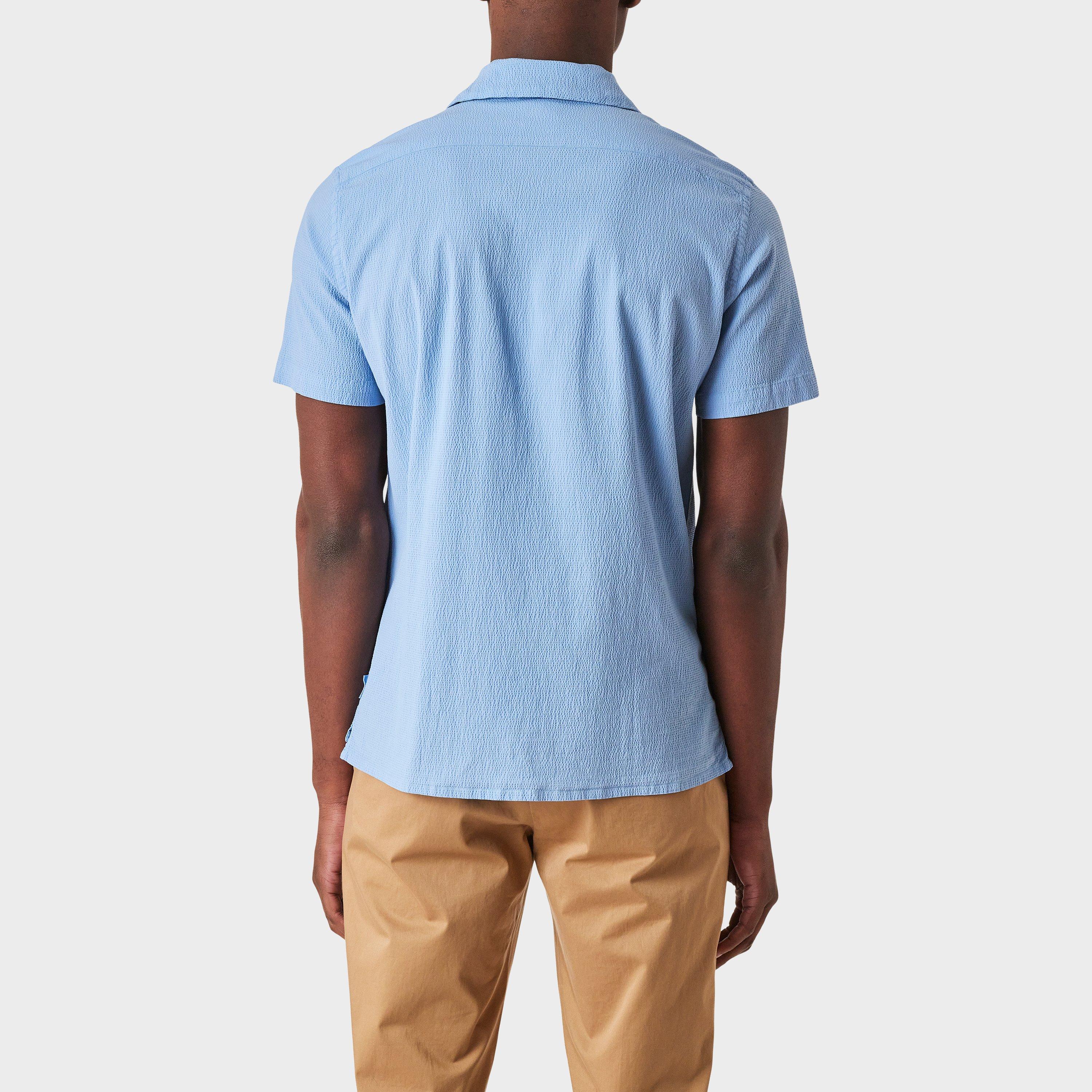 Blue 40A - PS Paul Smith - Men's Seersucker Short Sleeve Plain Shirt - 3