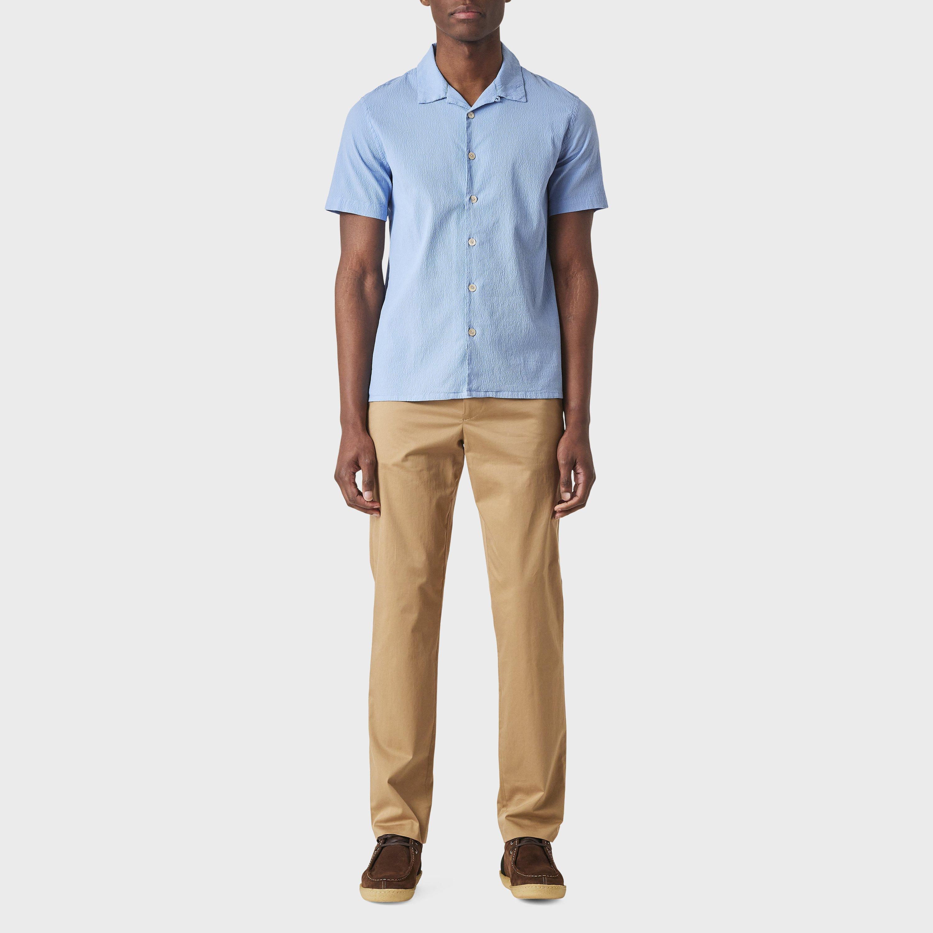 Blue 40A - PS Paul Smith - Men's Seersucker Short Sleeve Plain Shirt - 4