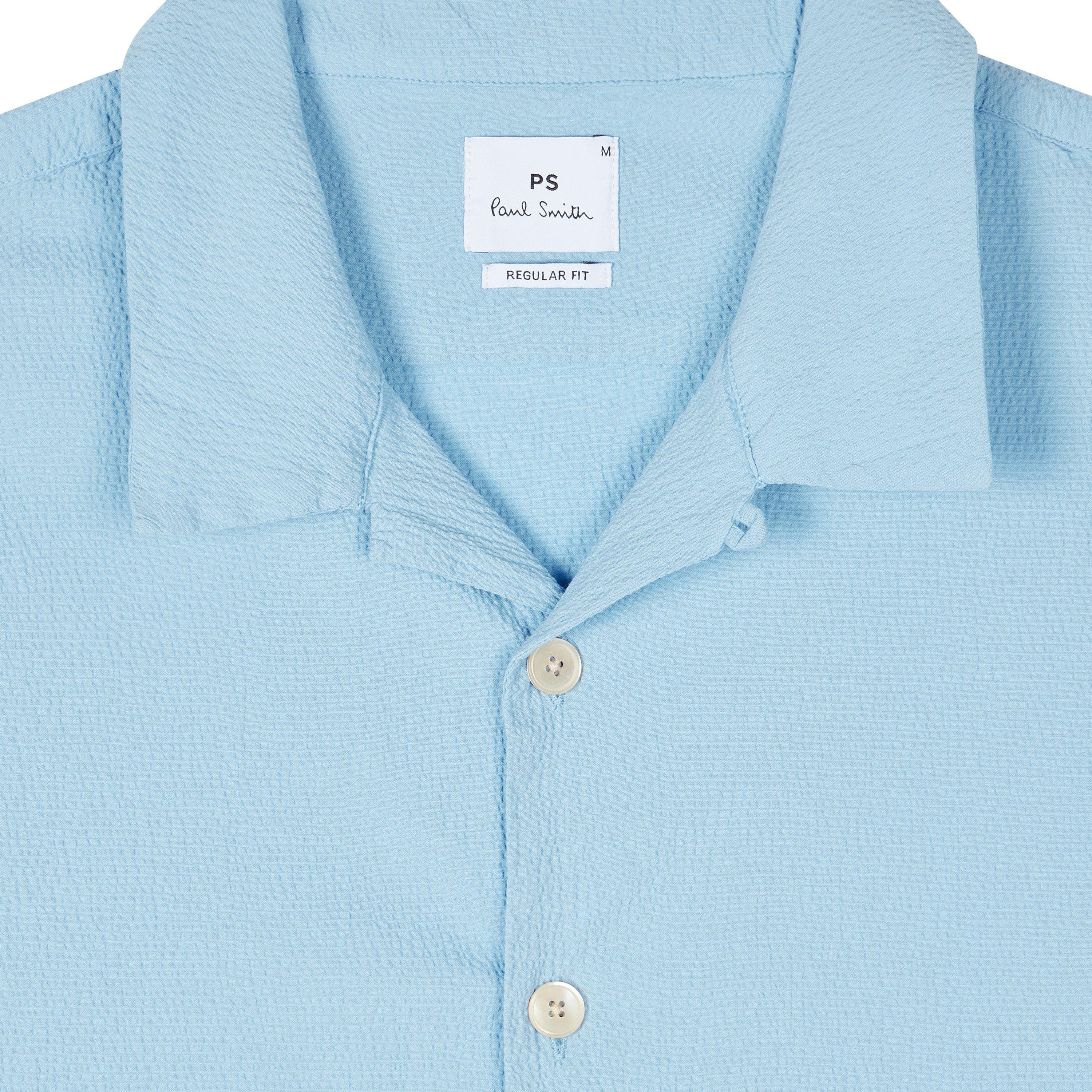 Blue 40A - PS Paul Smith - Men's Seersucker Short Sleeve Plain Shirt - 5