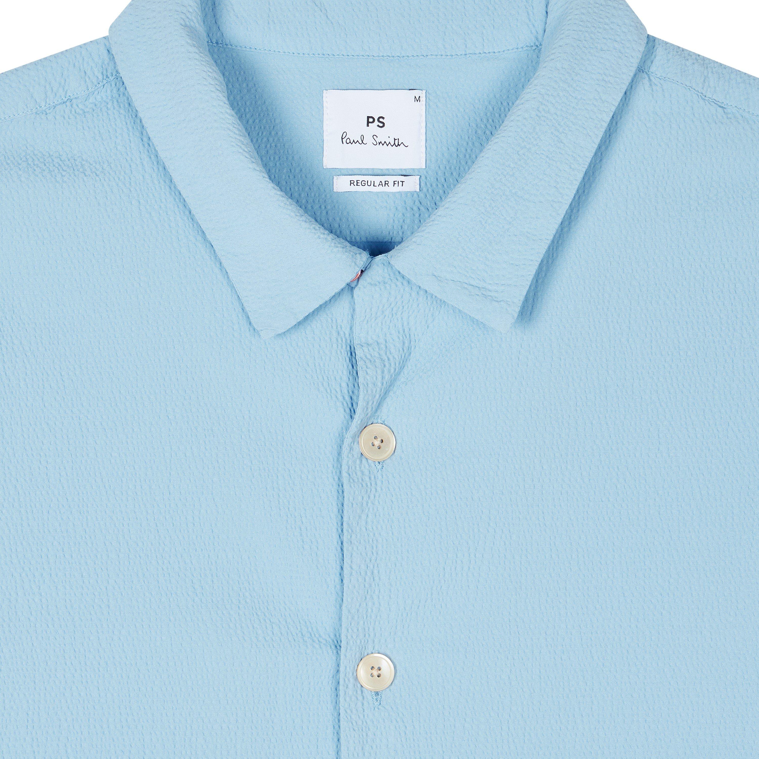 Blue 40A - PS Paul Smith - Men's Seersucker Short Sleeve Plain Shirt - 6