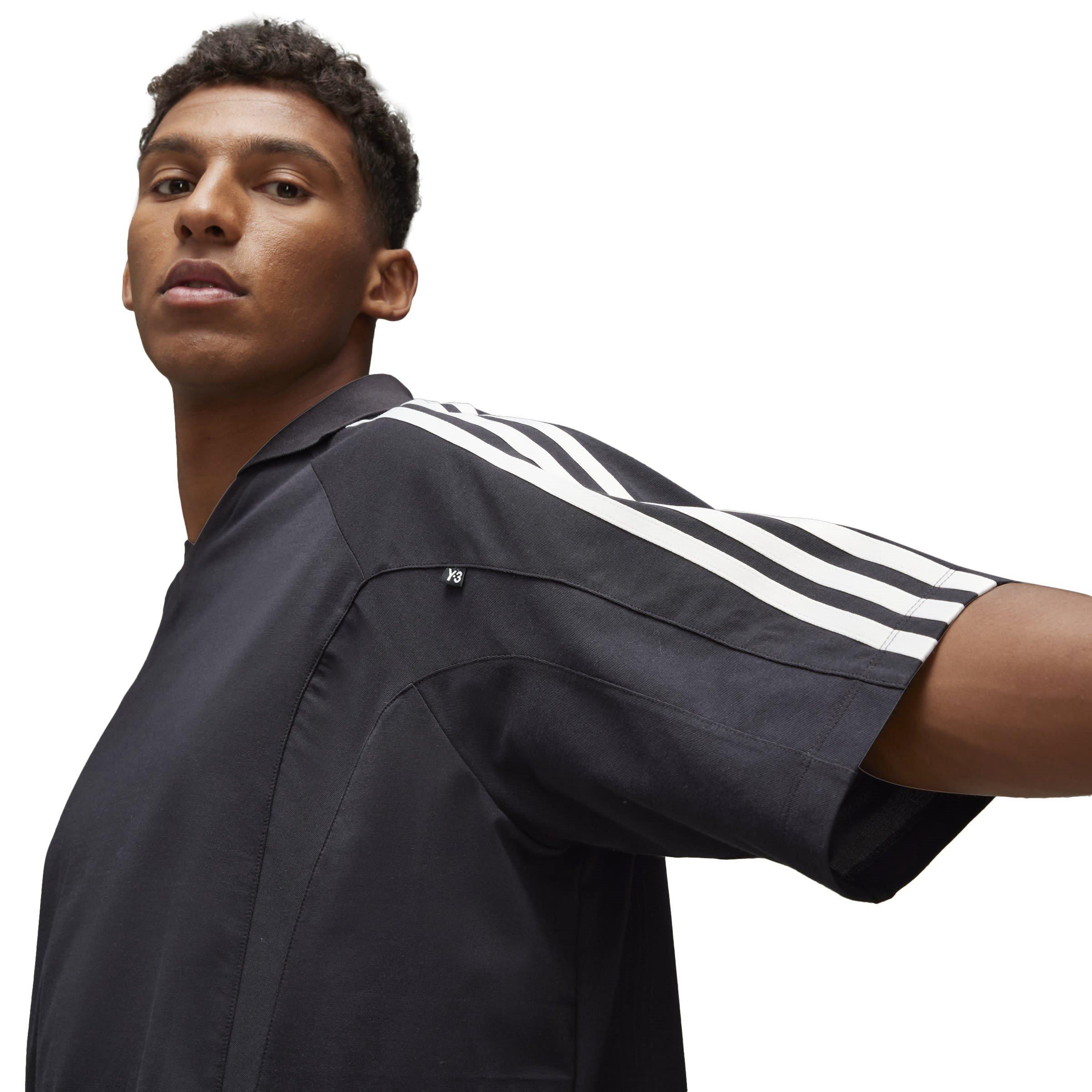 Black - Y3 - Men's 3-Stripe Short-Sleeve Polo Shirt - 9