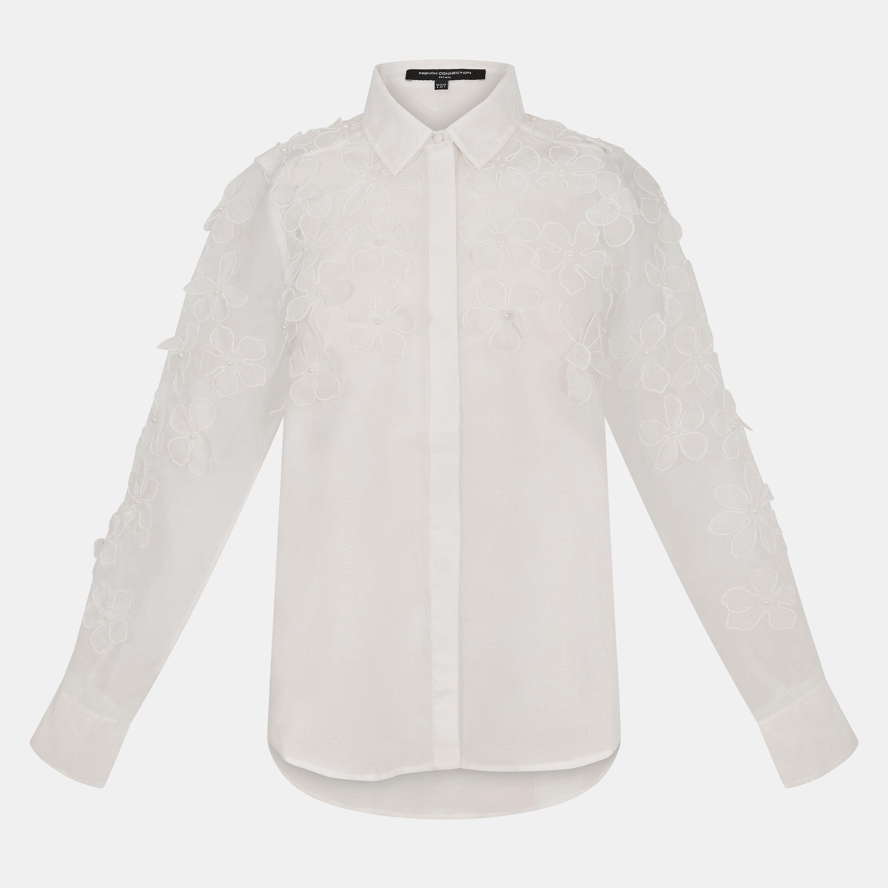 Summer White - French Connection - Women's Camden Floral Embellished Long-Sleeve Blouse - 1