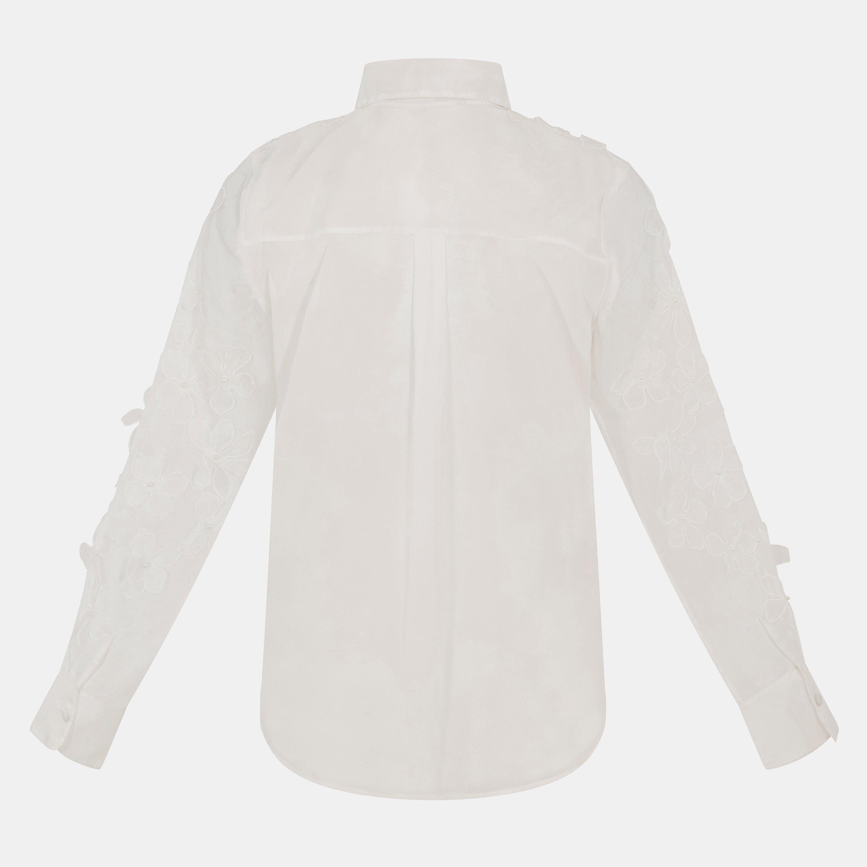 Summer White - French Connection - Women's Camden Floral Embellished Long-Sleeve Blouse - 2