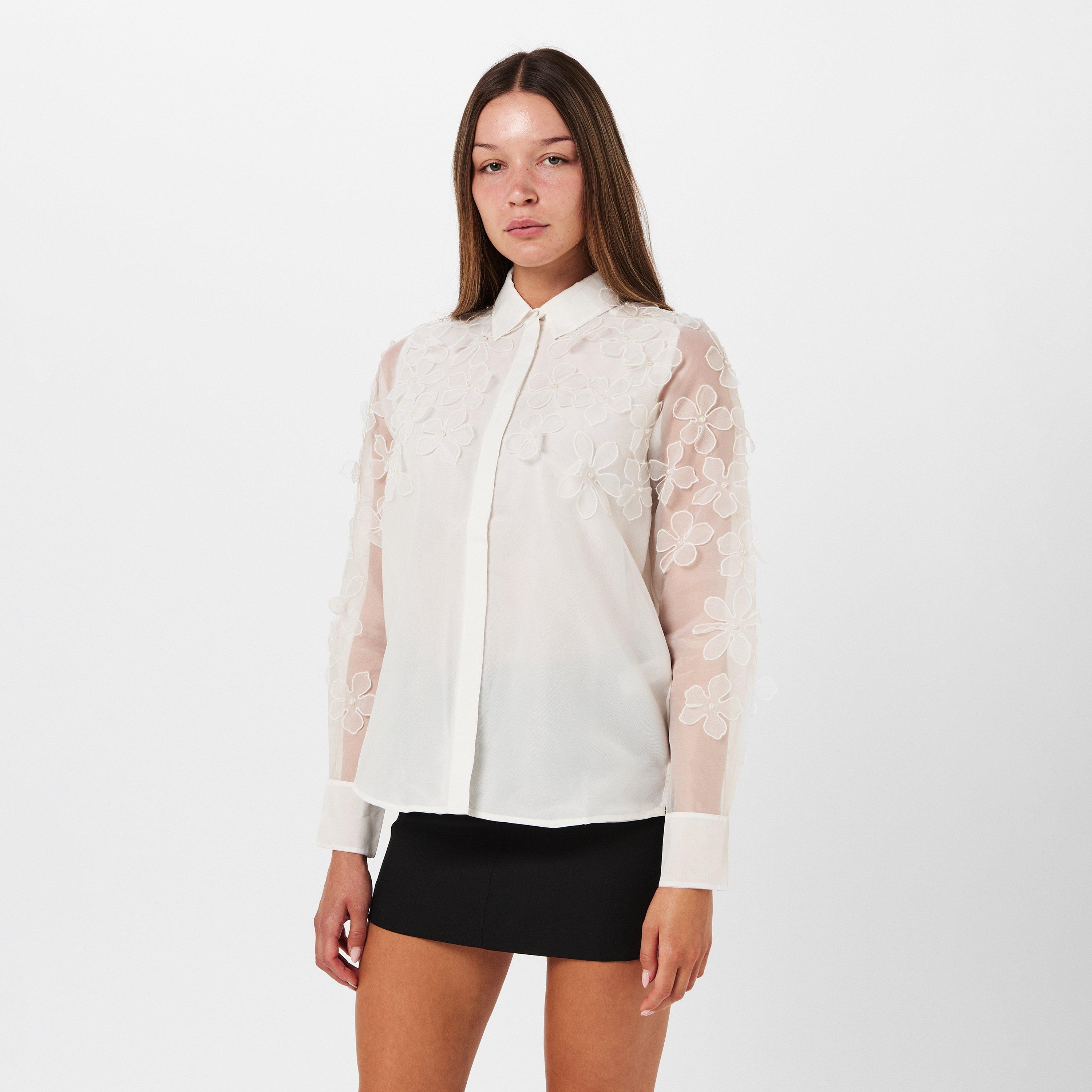 Summer White - French Connection - Women's Camden Floral Embellished Long-Sleeve Blouse - 3