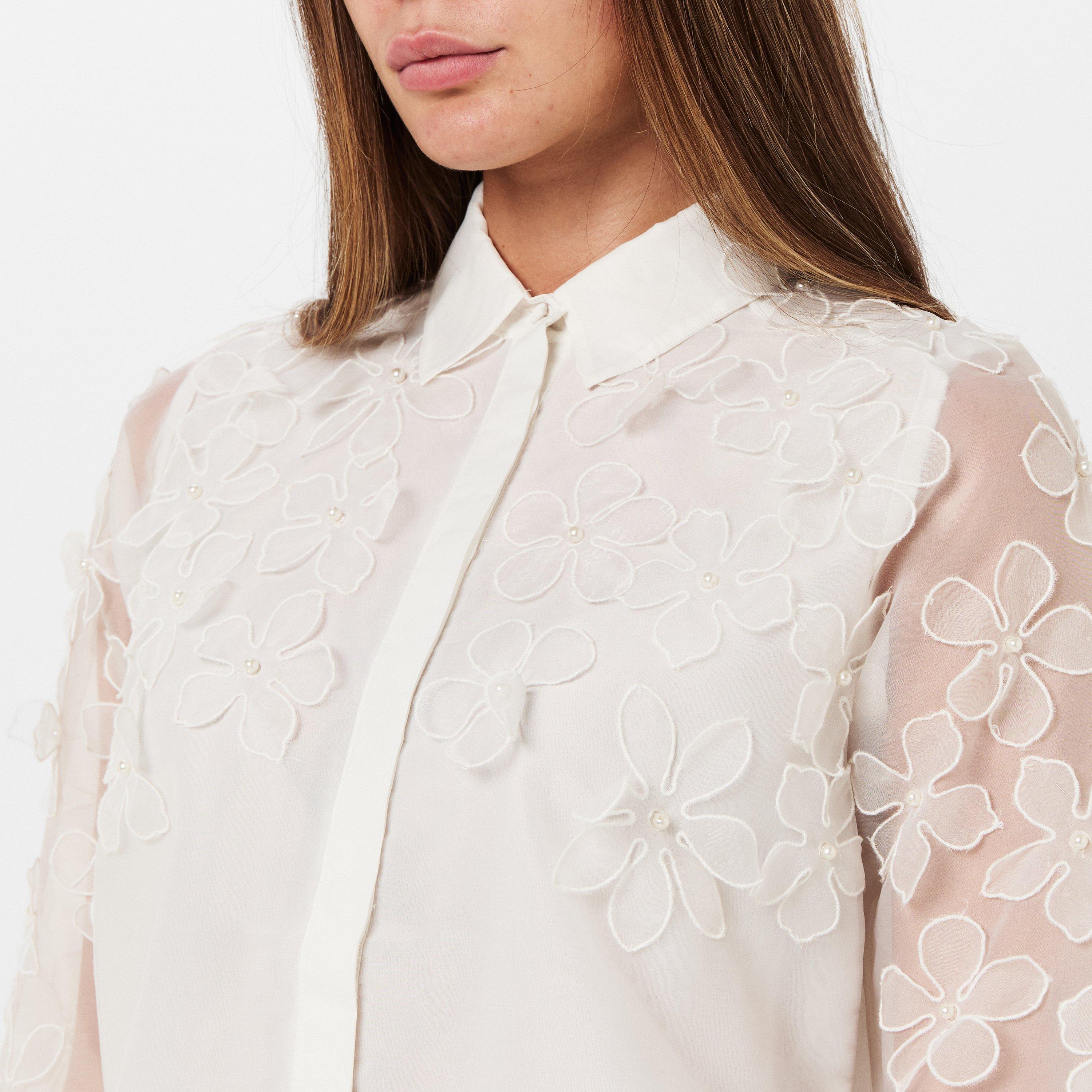 Summer White - French Connection - Women's Camden Floral Embellished Long-Sleeve Blouse - 5