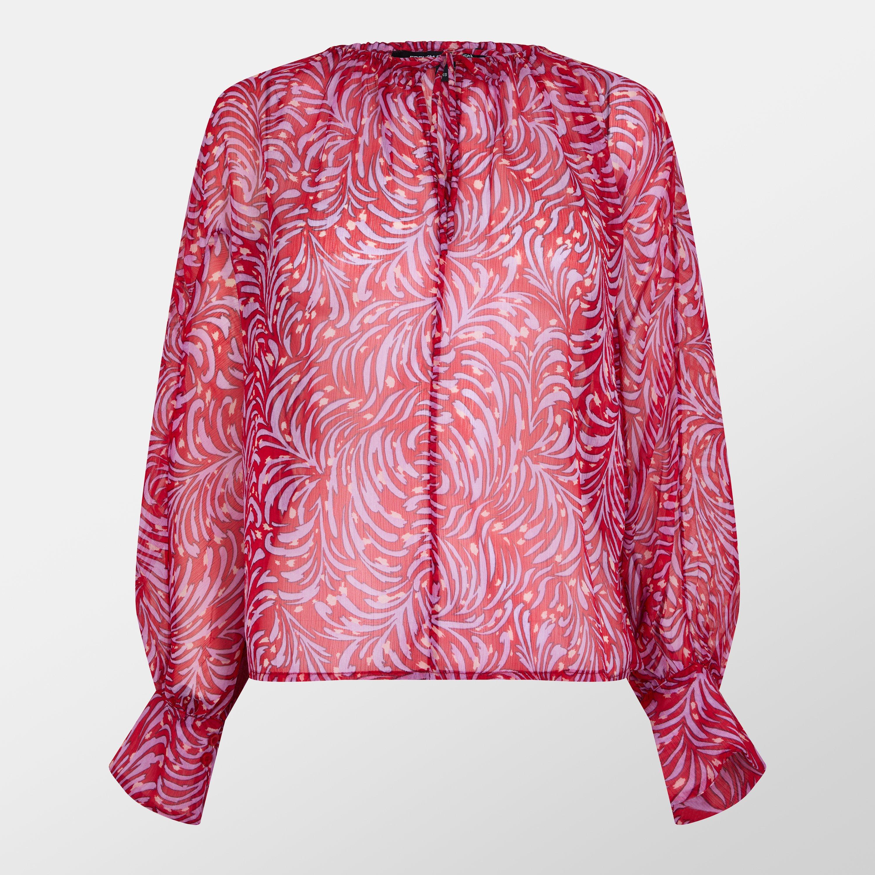 Scarlet Red Mti - French Connection - Women's Amy Chiffon Long-Sleeve Blouse - 1