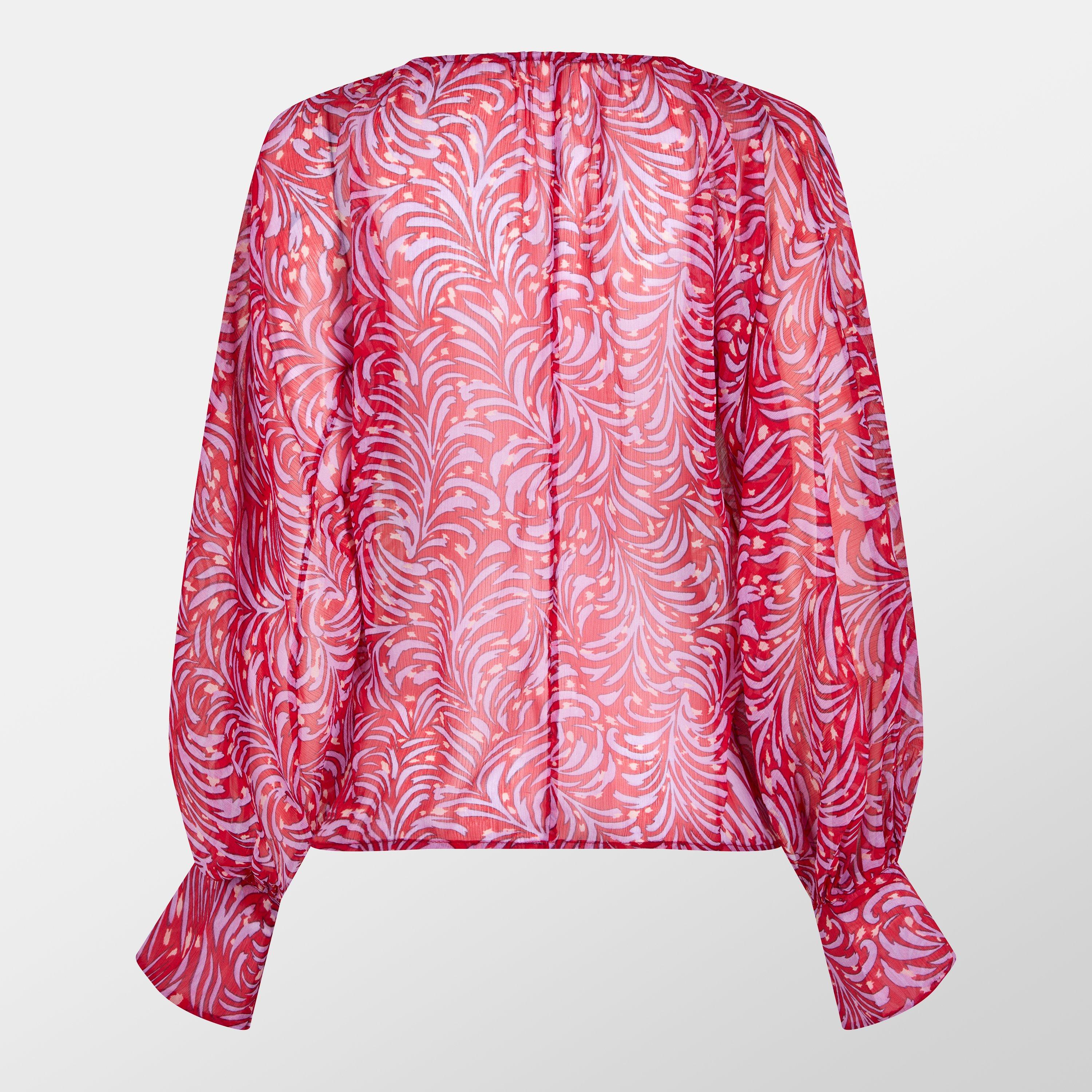 Scarlet Red Mti - French Connection - Women's Amy Chiffon Long-Sleeve Blouse - 2