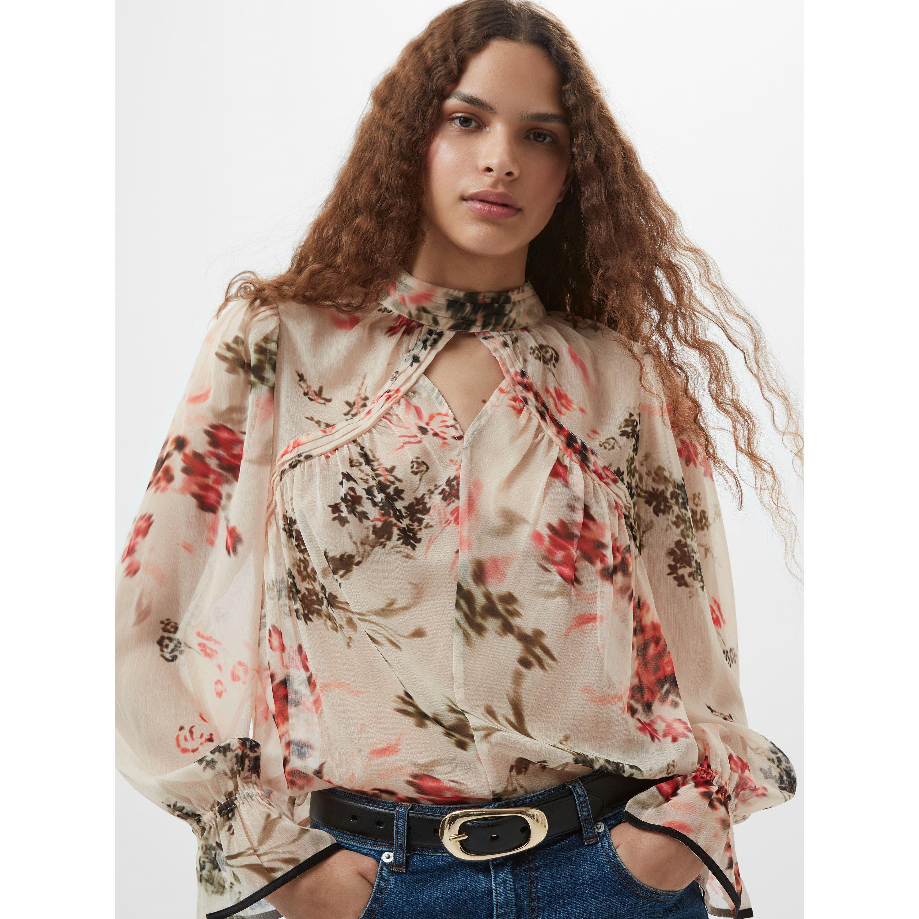 Crm/Scarlet Red - French Connection - Women's Hallie Long-Sleeve Blouse - 2