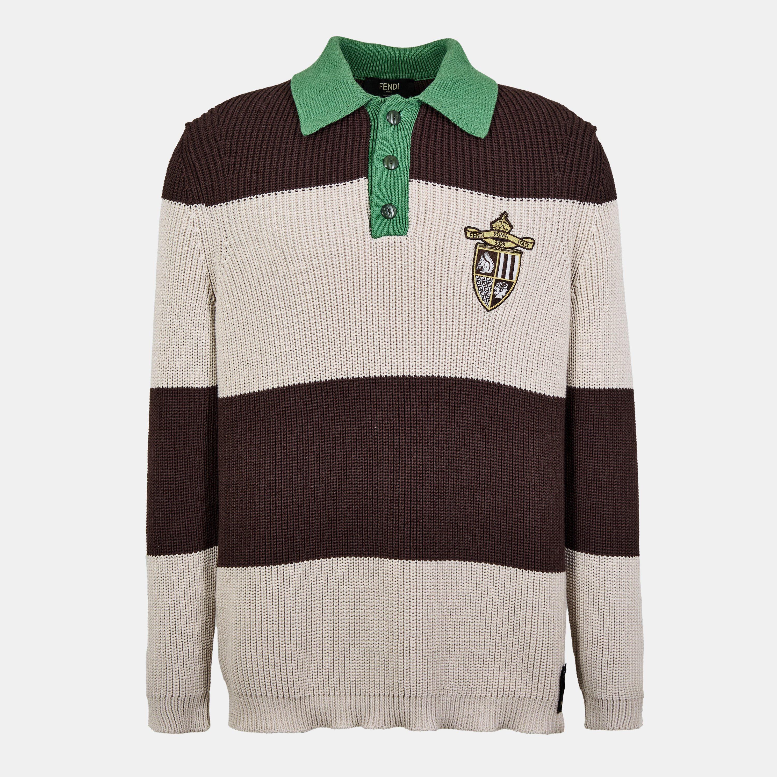 Fendi Crest Long Sleeve Stripe Jersey Polo