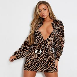 T-shirt Lin Manches Courtes ISAWITFIRST Zebra Print Belted Mini Skirt Co-Ord