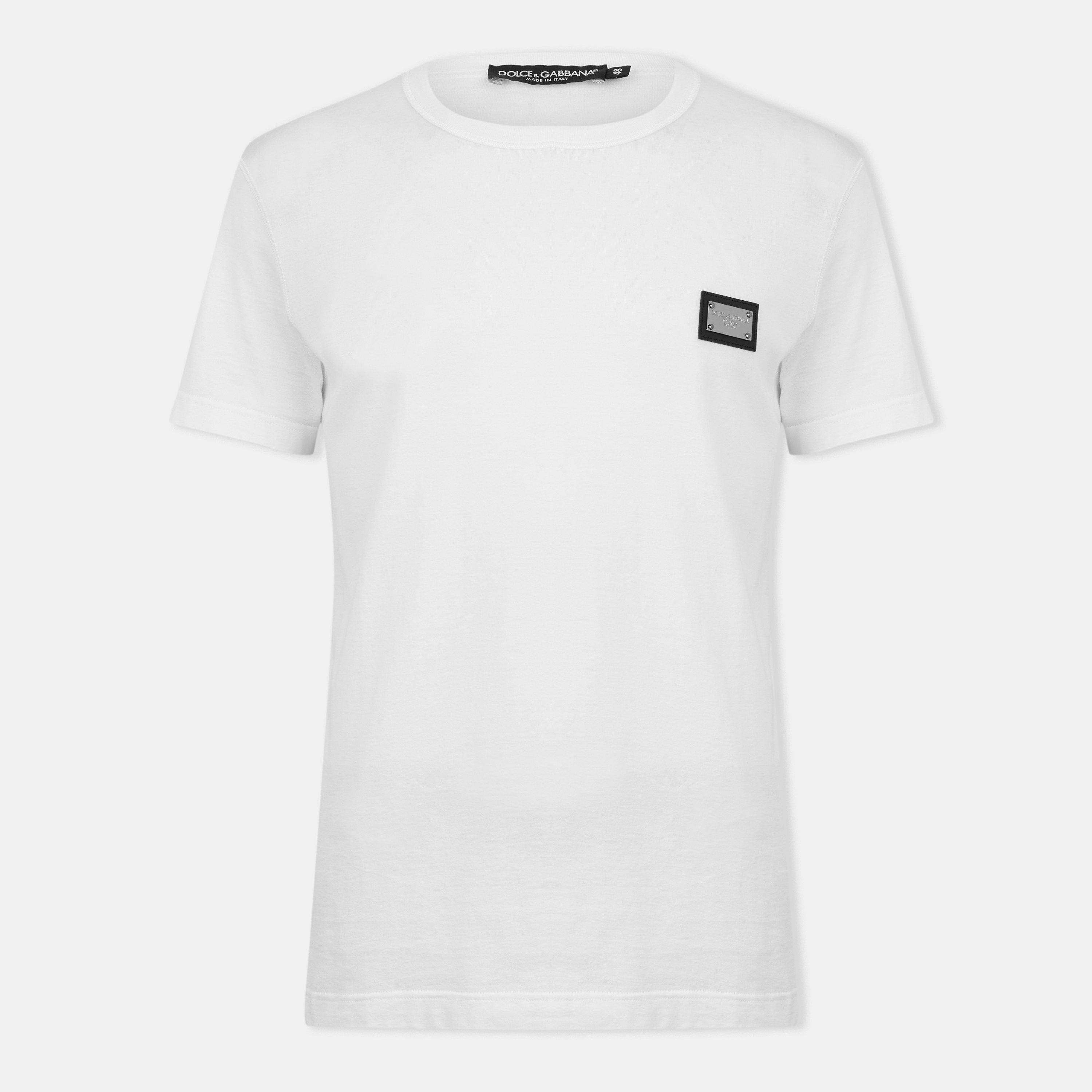 Dolce and Gabbana Men's Cotton Plate T-Shirt - White - L
