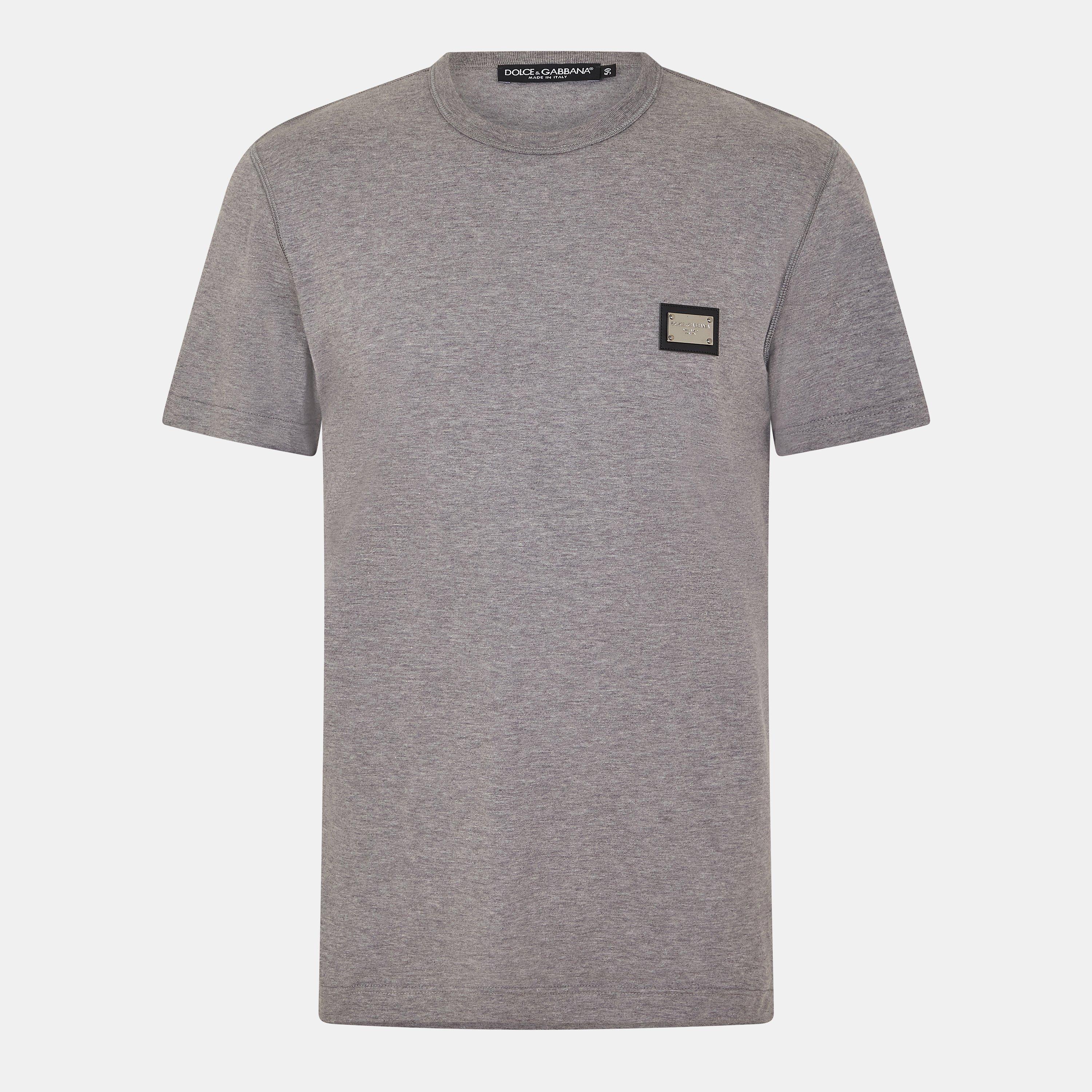 Grey - Dolce and Gabbana - Men's Cotton Plate T-Shirt - 1