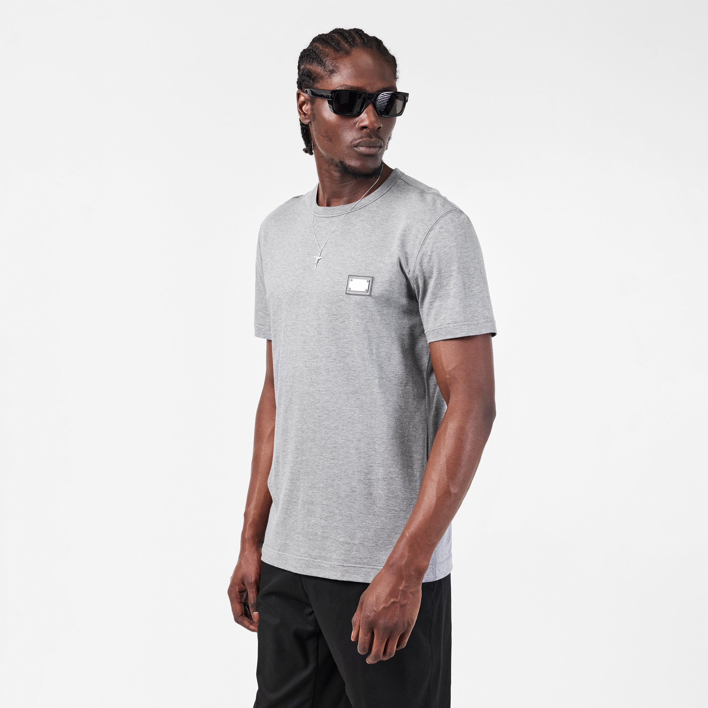 Grey - Dolce and Gabbana - Men's Cotton Plate T-Shirt - 3