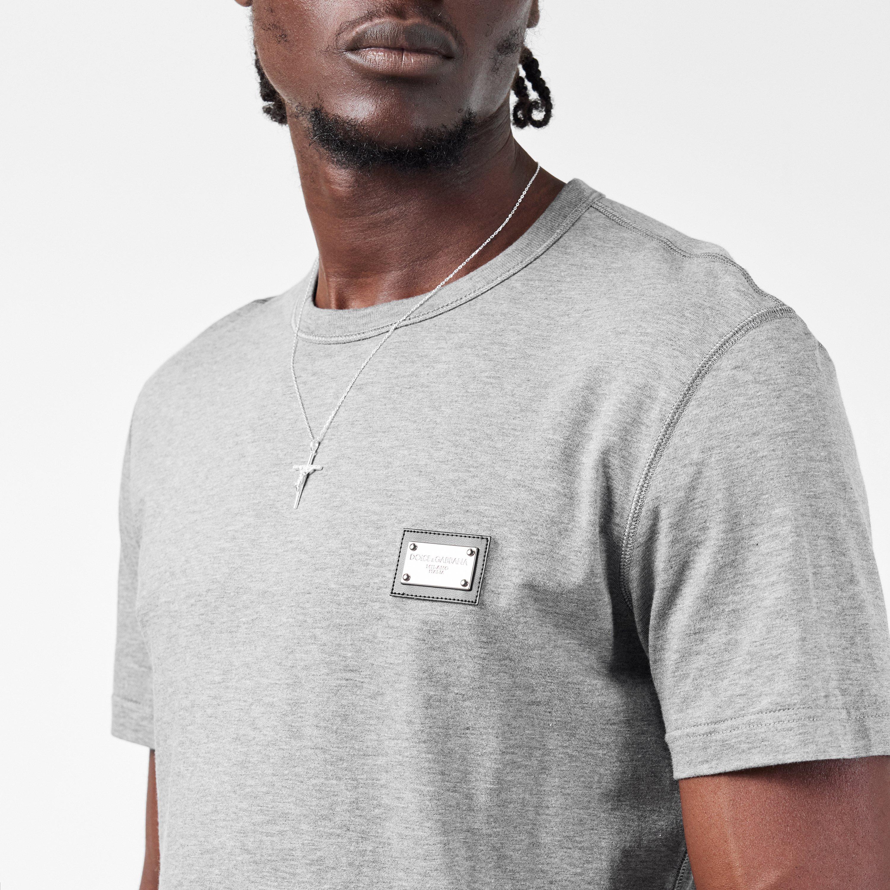 Grey - Dolce and Gabbana - Men's Cotton Plate T-Shirt - 5