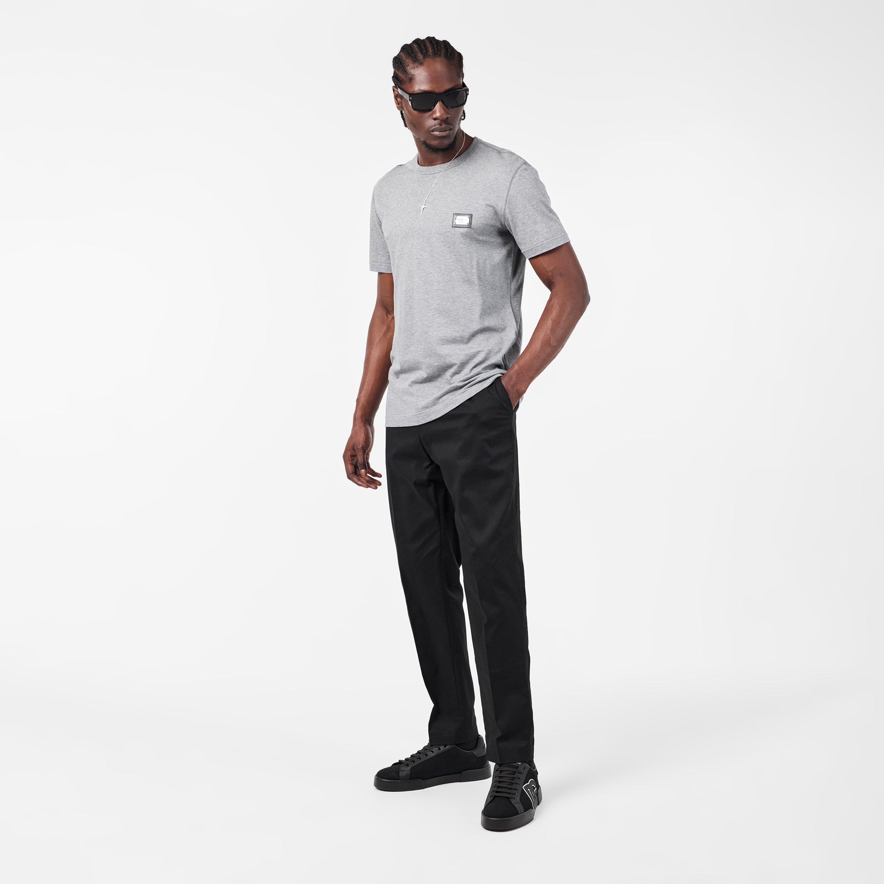 Grey - Dolce and Gabbana - Men's Cotton Plate T-Shirt - 6