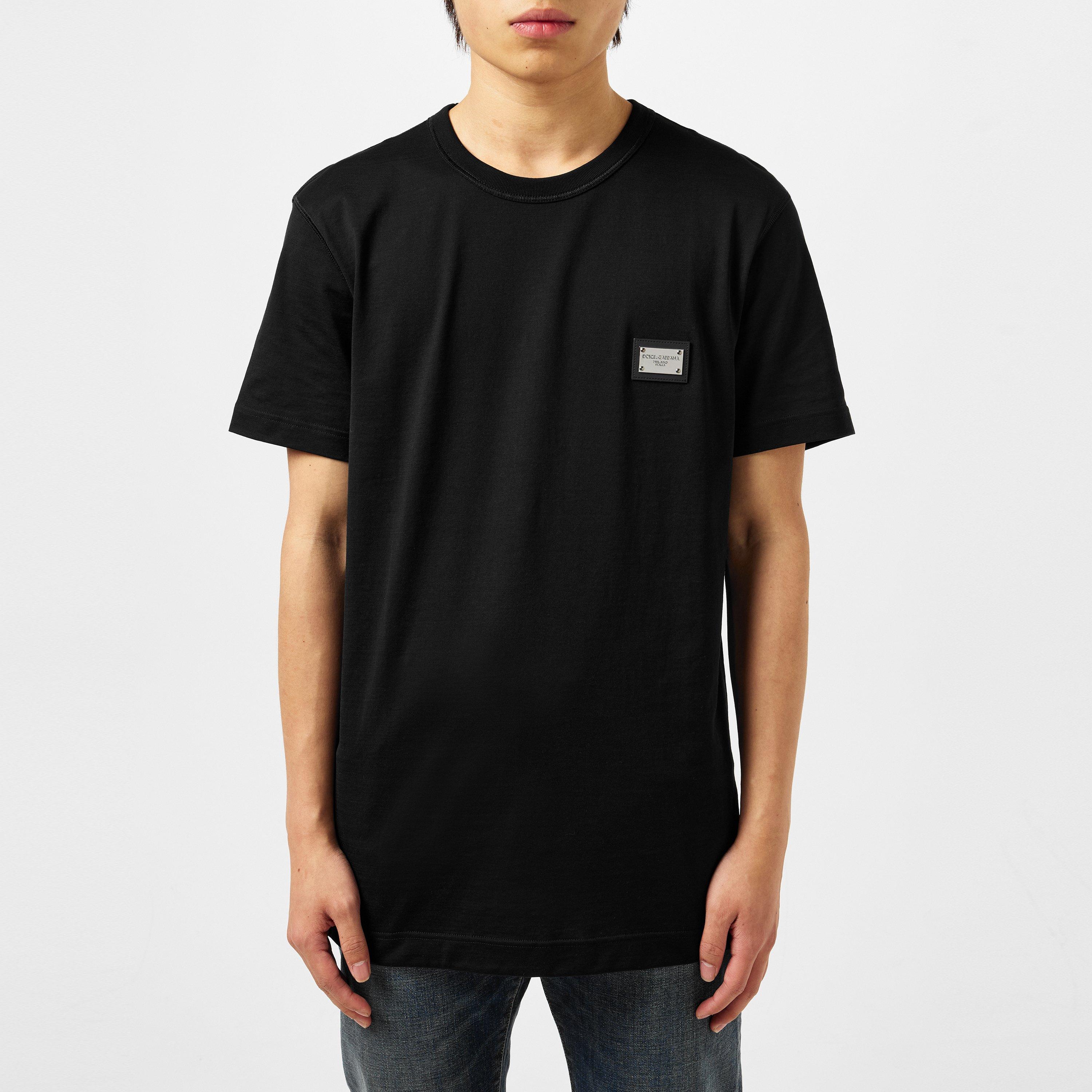 Black - Dolce and Gabbana - Men's Cotton Plate T-Shirt - 3