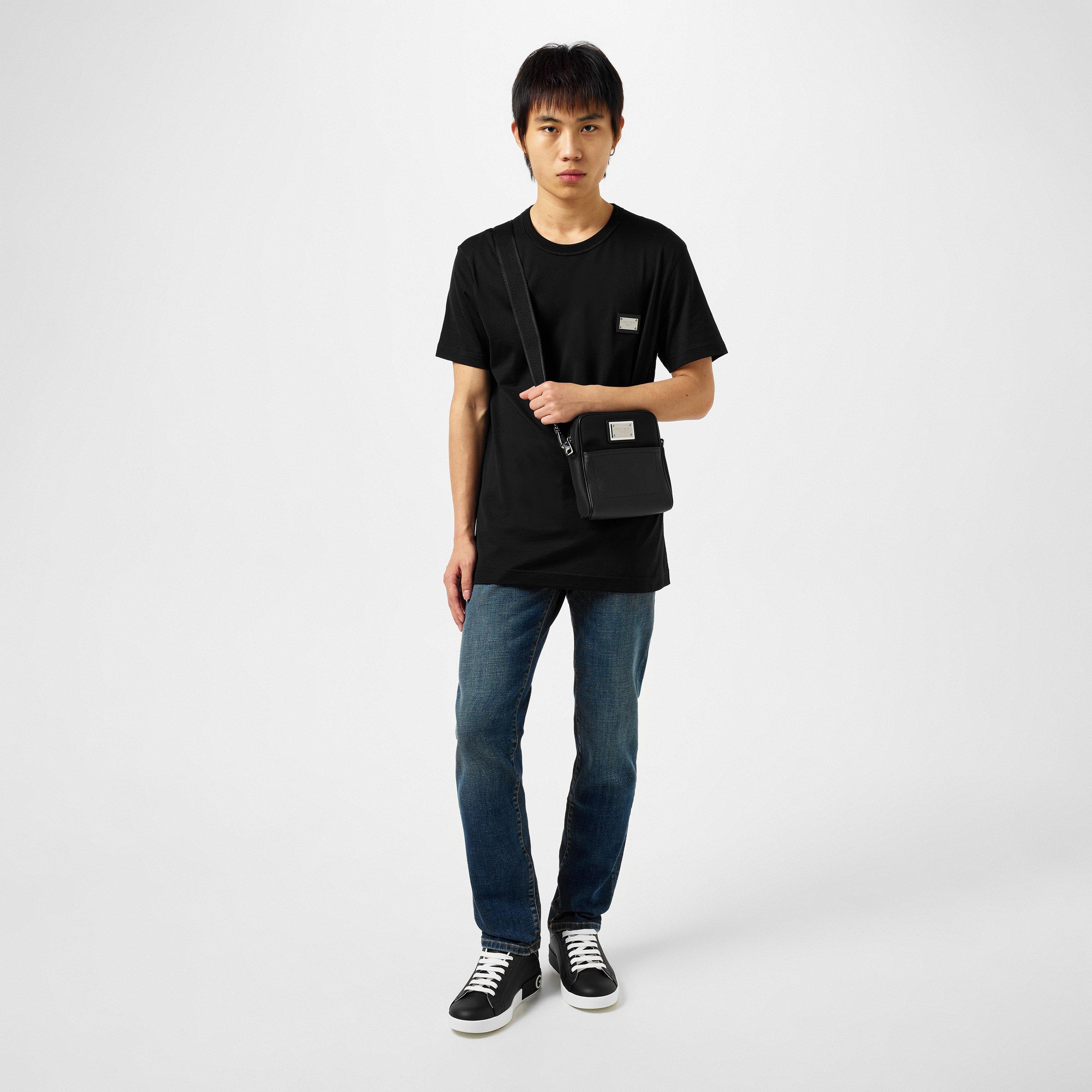 Black - Dolce and Gabbana - Men's Cotton Plate T-Shirt - 5