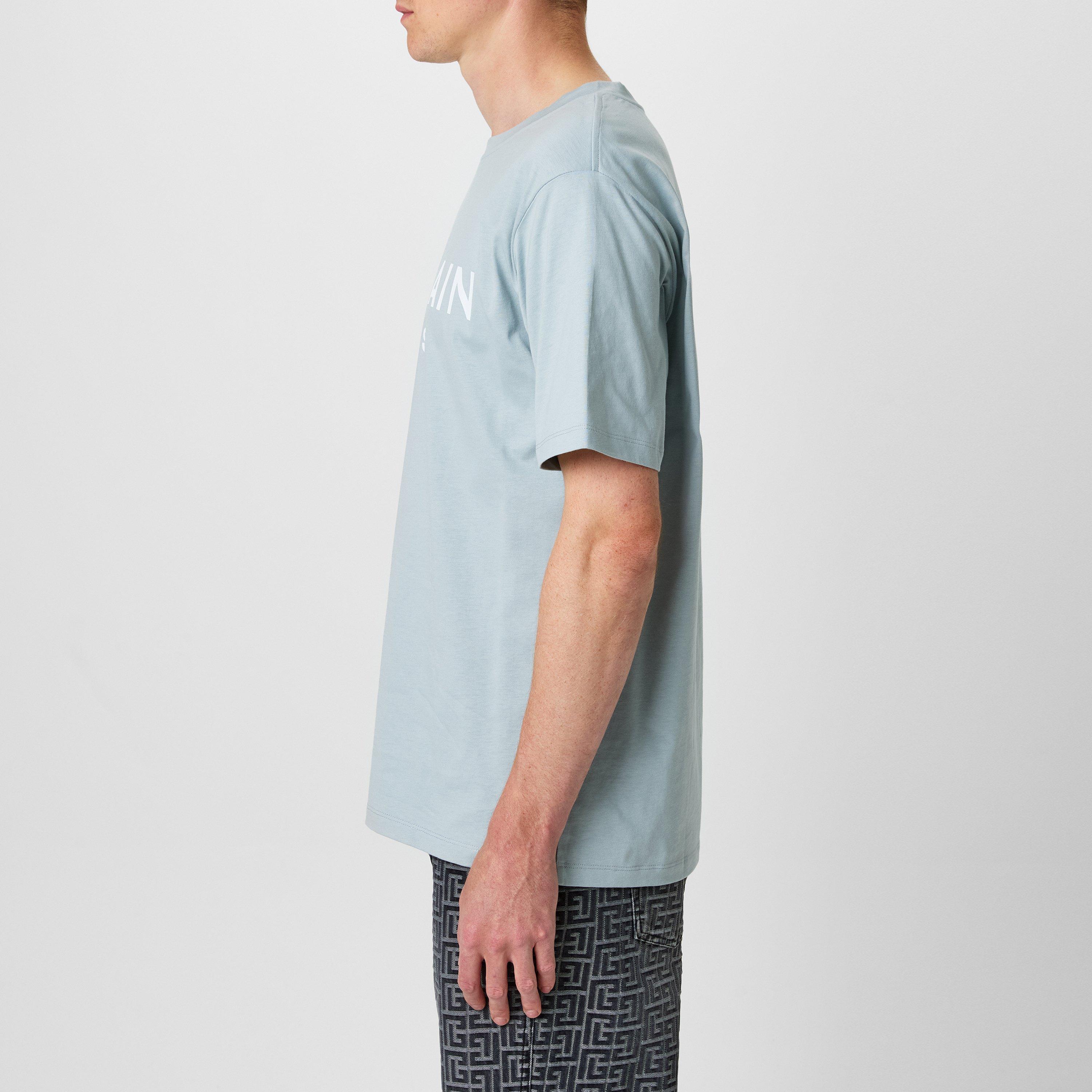 Grey/White - Balmain - Men's Paris Print Logo Cotton T-Shirt - 2