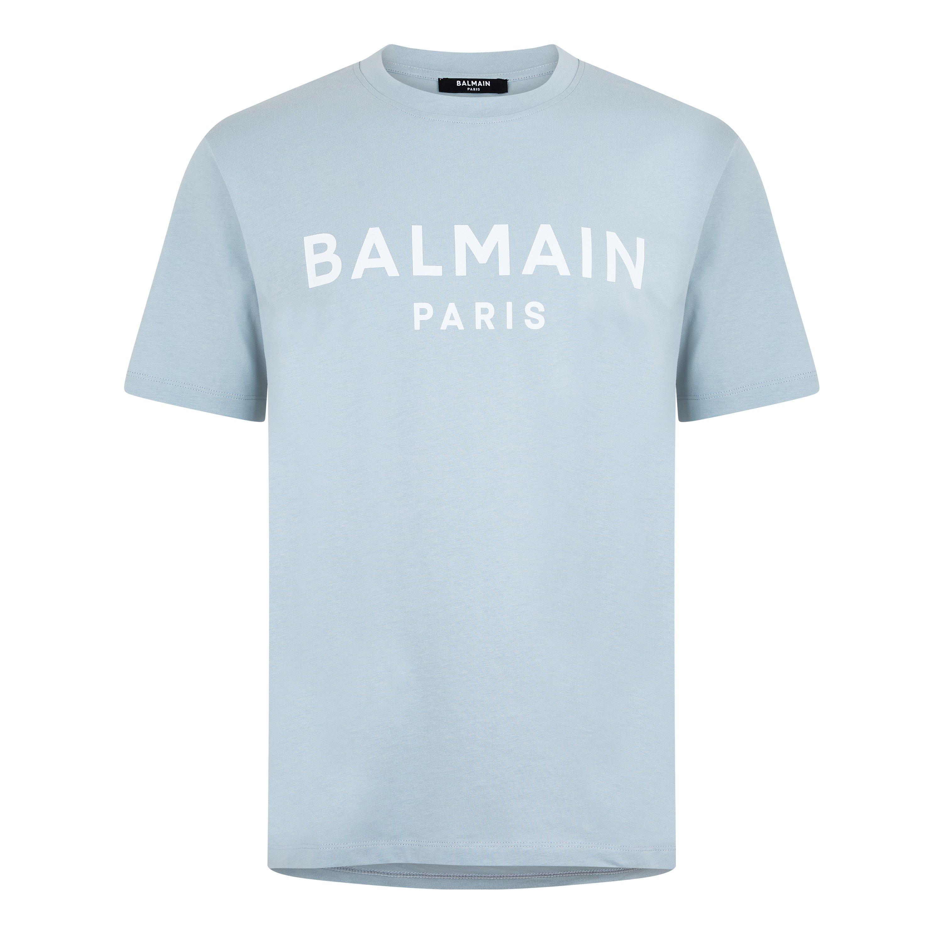 Grey/White - Balmain - Men's Paris Print Logo Cotton T-Shirt - 5