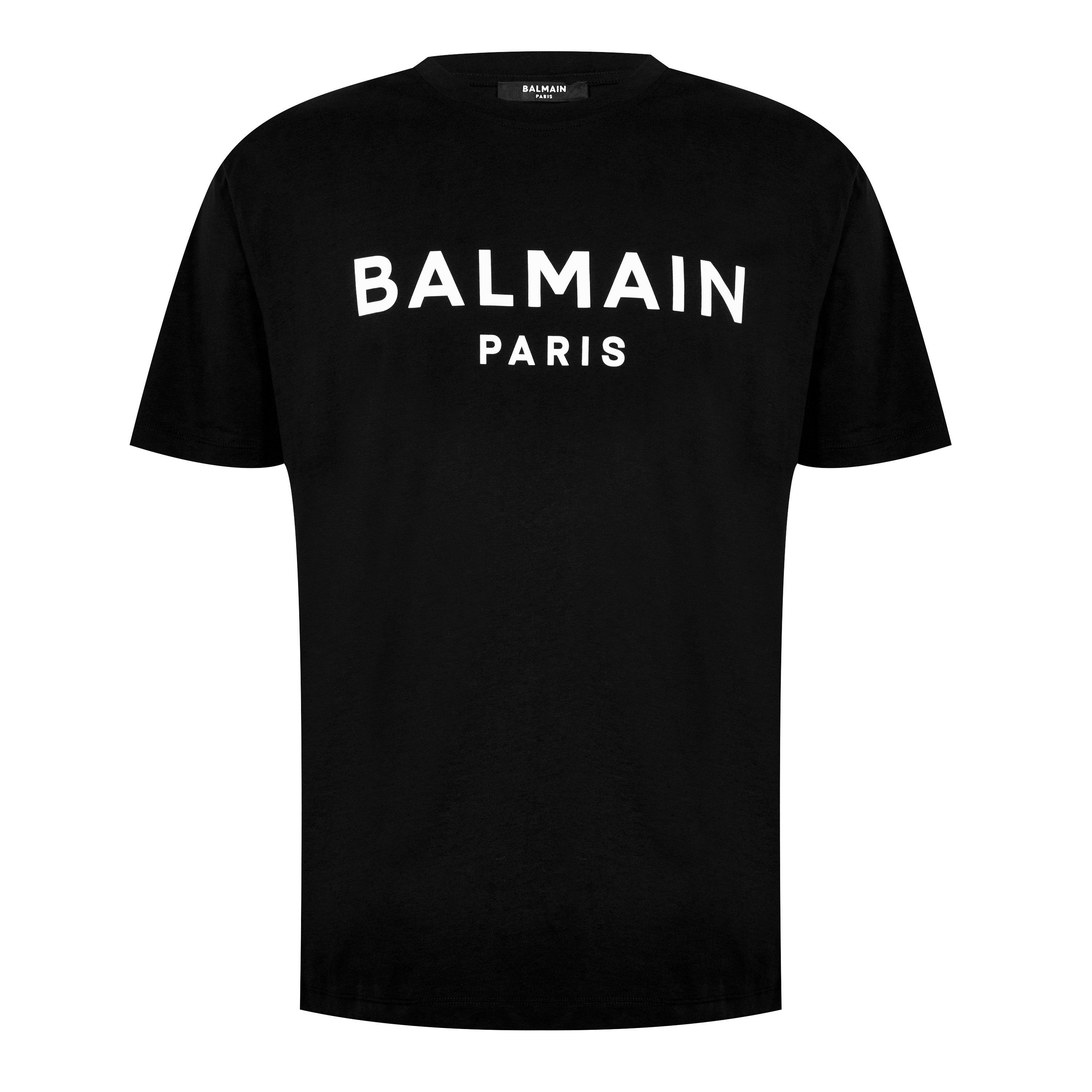 Noir/Blanc EAB - Balmain - Men's Paris Print Logo Cotton T-Shirt - 1