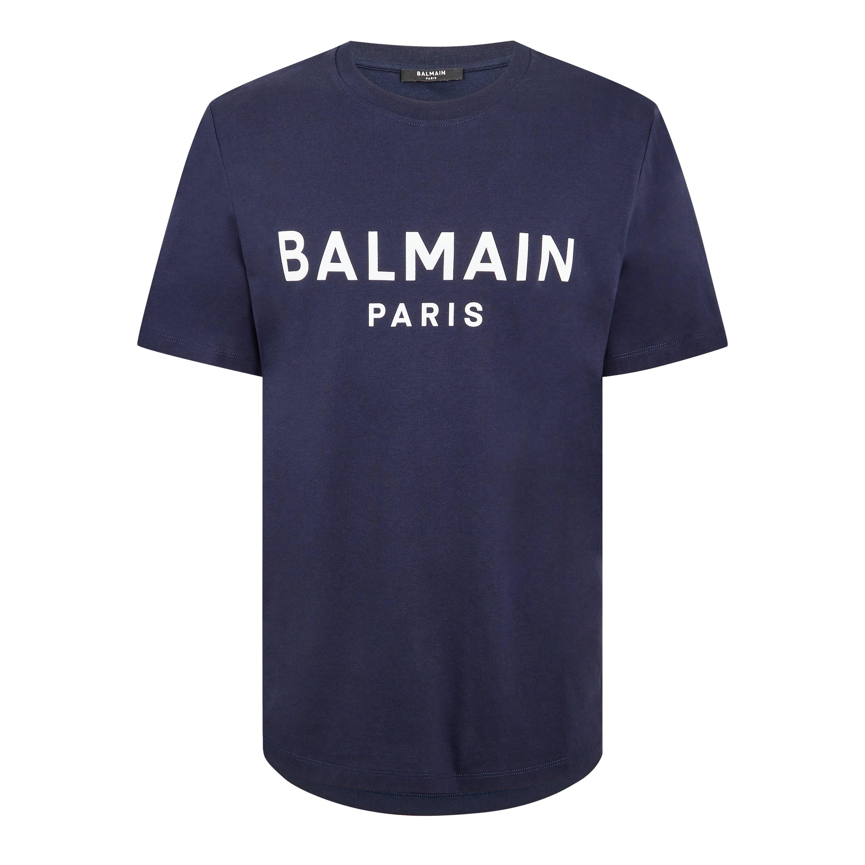 Balmain Men's Paris Print Logo Cotton T-Shirt - Marine - XL