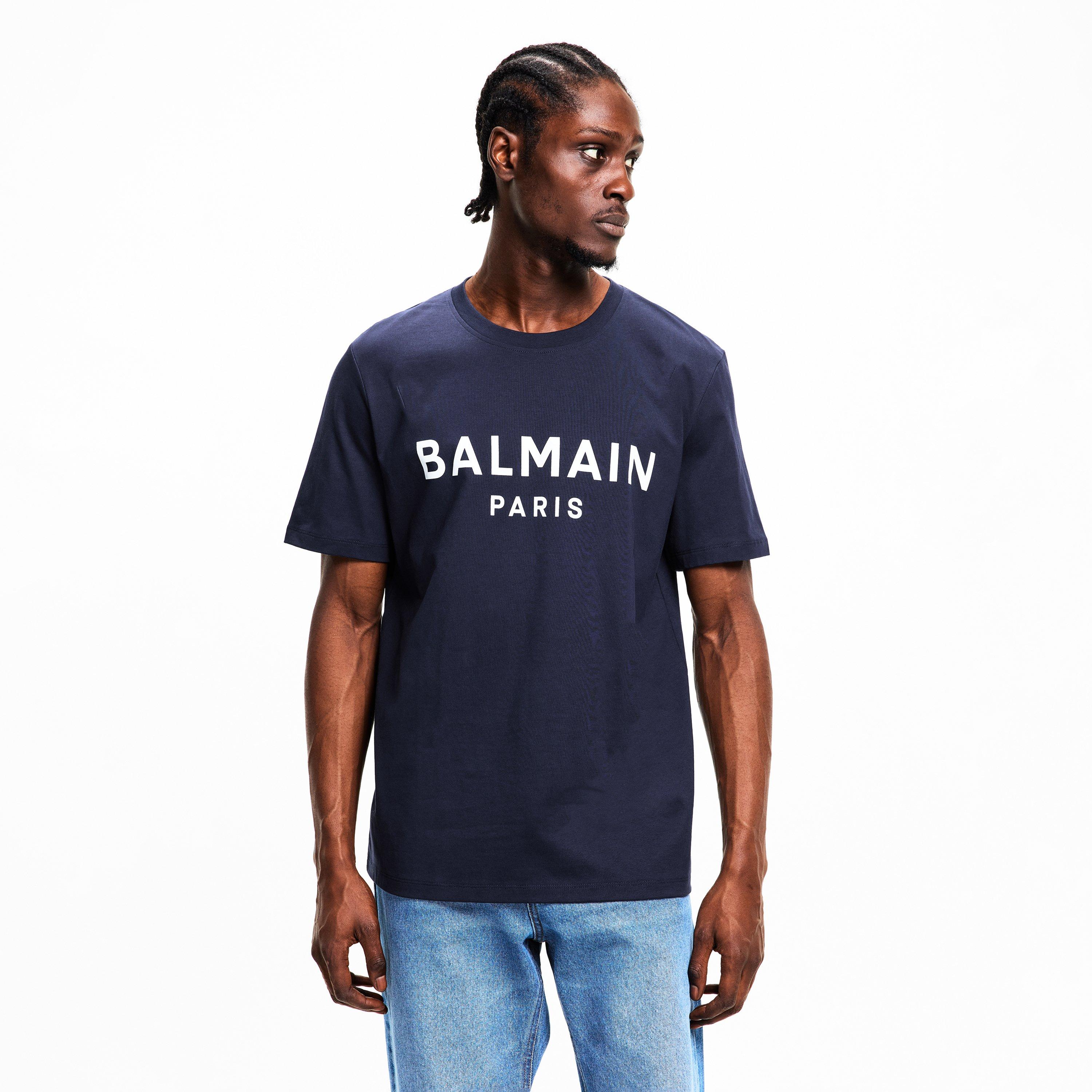 Balmain | Men's Paris Print Logo Cotton T-Shirt | Flannels
