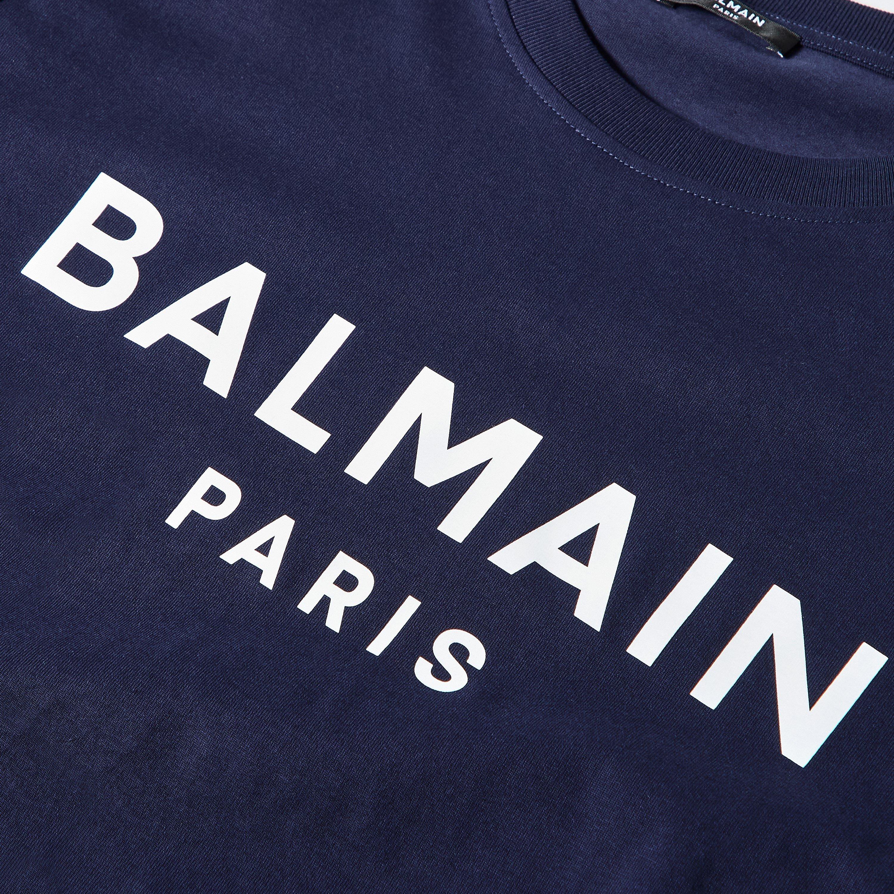 Marine - Balmain - Men's Paris Print Logo Cotton T-Shirt - 5