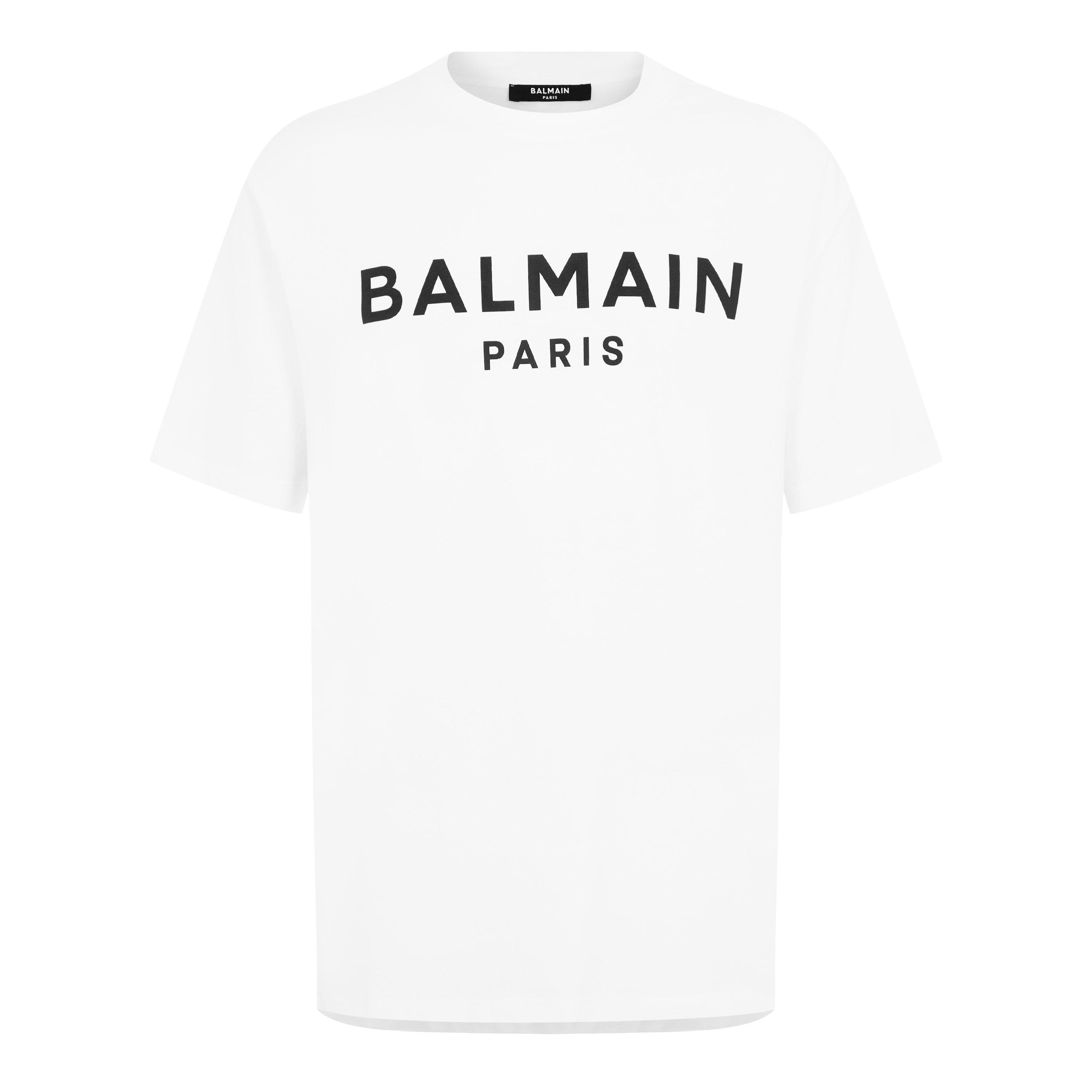 Blanc/Noir GAB - Balmain - Men's Paris Print Logo Cotton T-Shirt - 7
