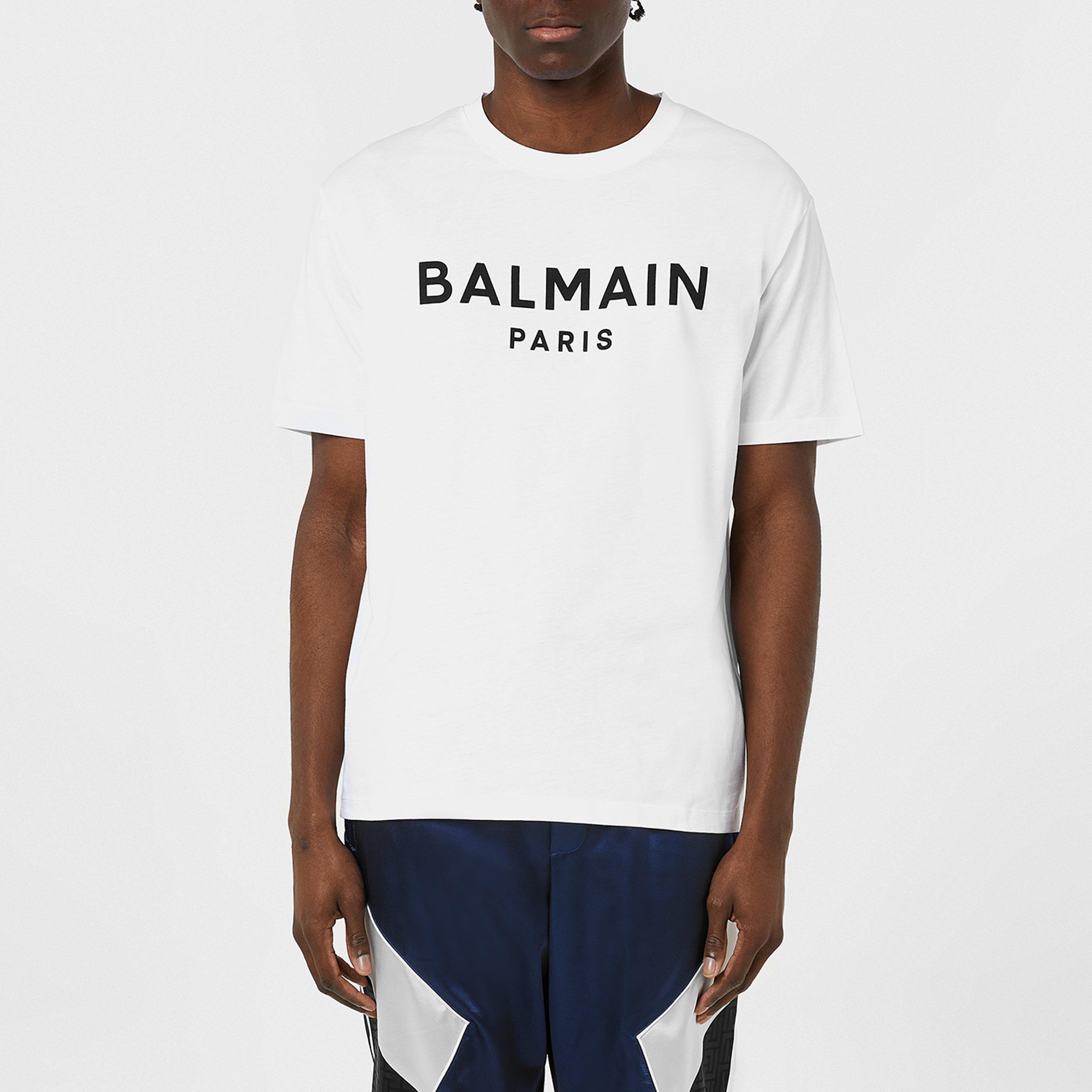 Blanc/Noir GAB - Balmain - Men's Paris Print Logo Cotton T-Shirt - 3