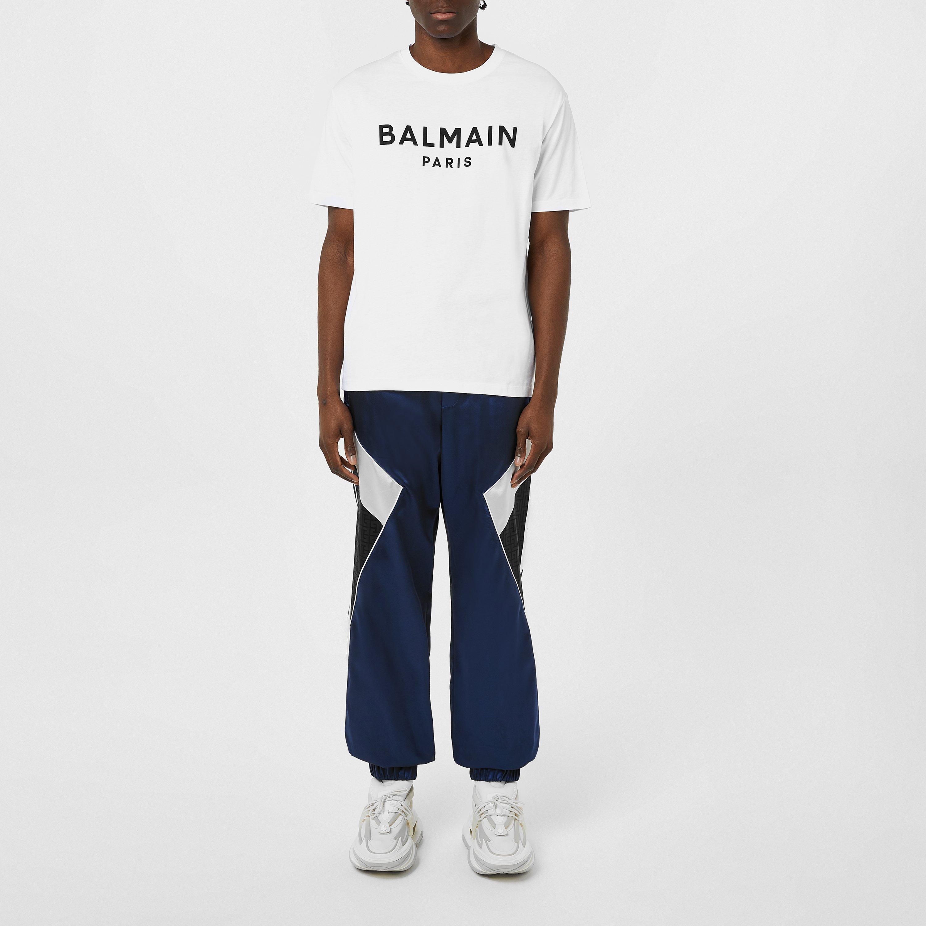Blanc/Noir GAB - Balmain - Men's Paris Print Logo Cotton T-Shirt - 6