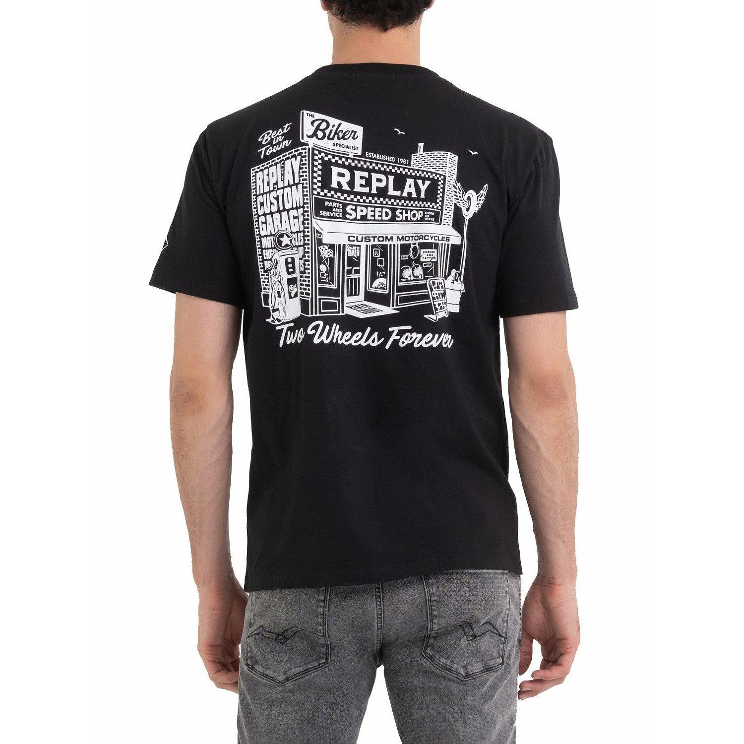 Black 098 - Replay - Men's Speed Shop Biker Print Regular Fit T-Shirt - 2